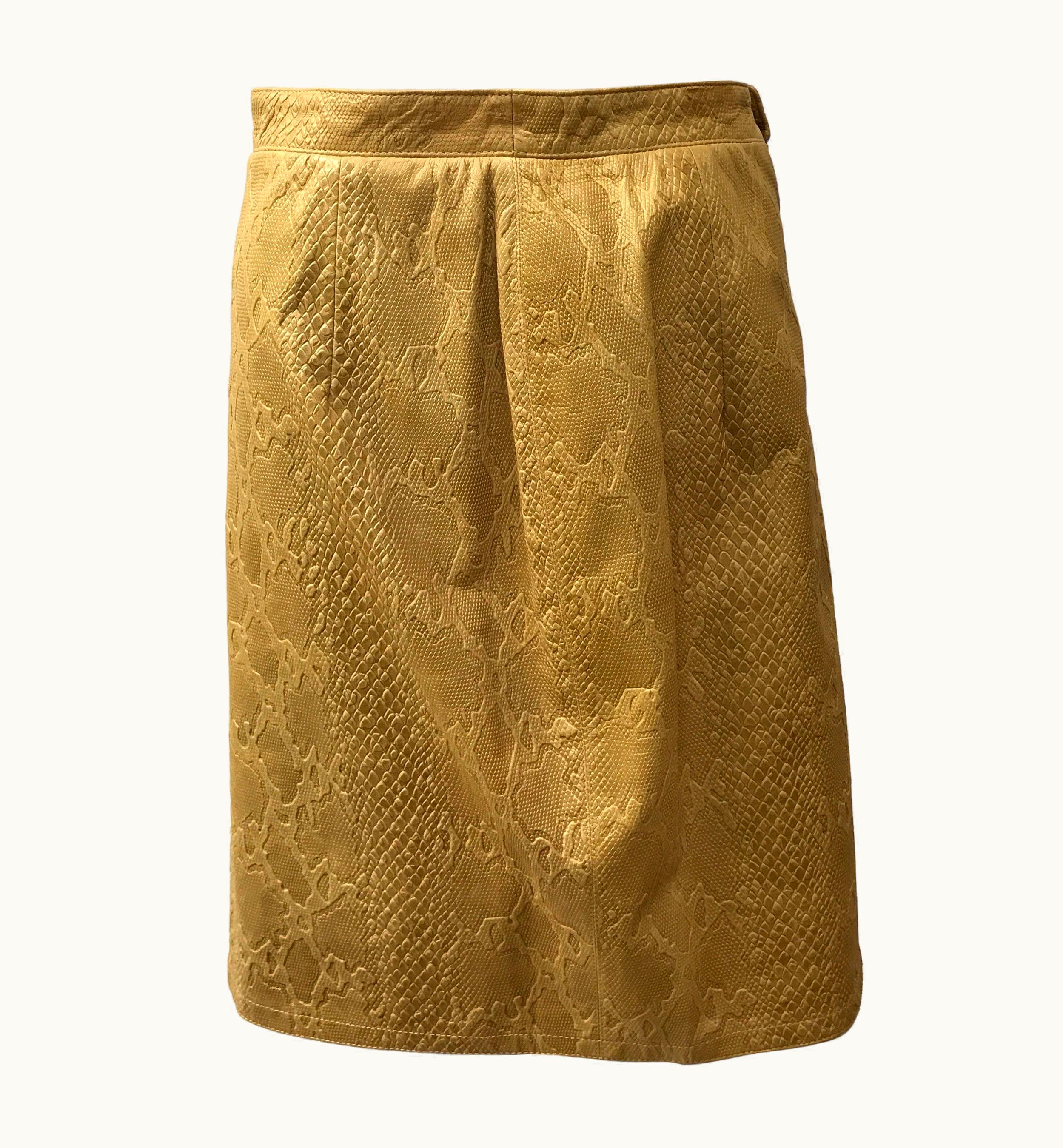 Valentino Valentino Boutique Camel Embossed Leather Skirt-4