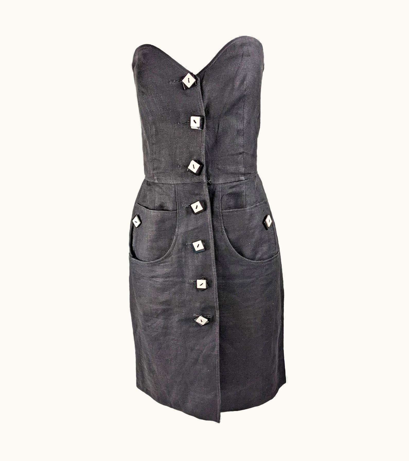 Valentino Valentino Vintage Black Linen Party Dress, 1980s