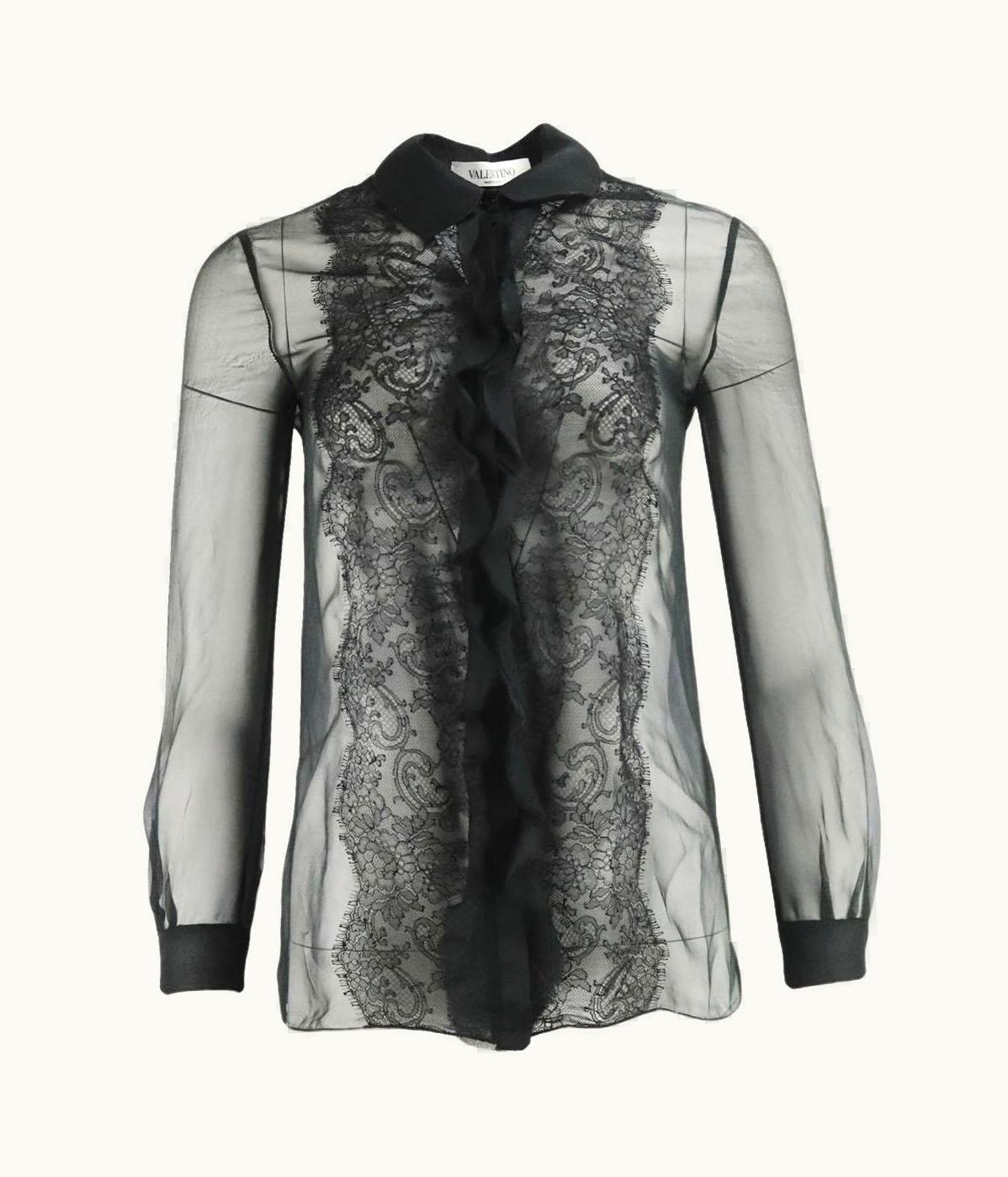 Valentino Valentino Lace Trimmed Silk Georgette Shirt Small