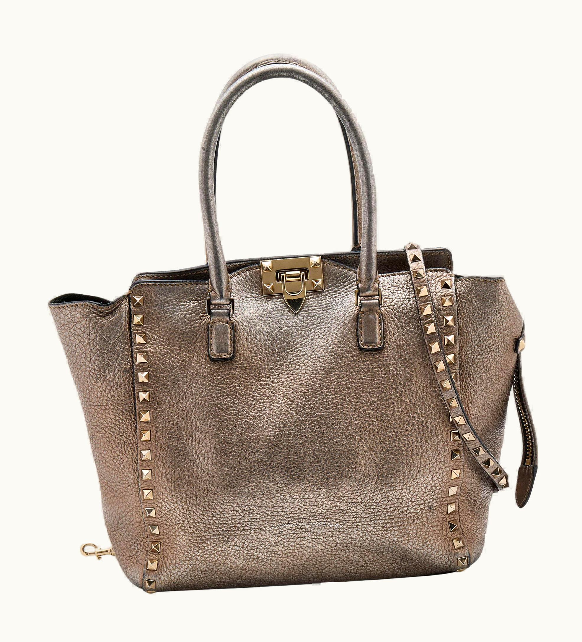 Valentino Valentino Metallic Leather Small Rockstud Shopper Tote
