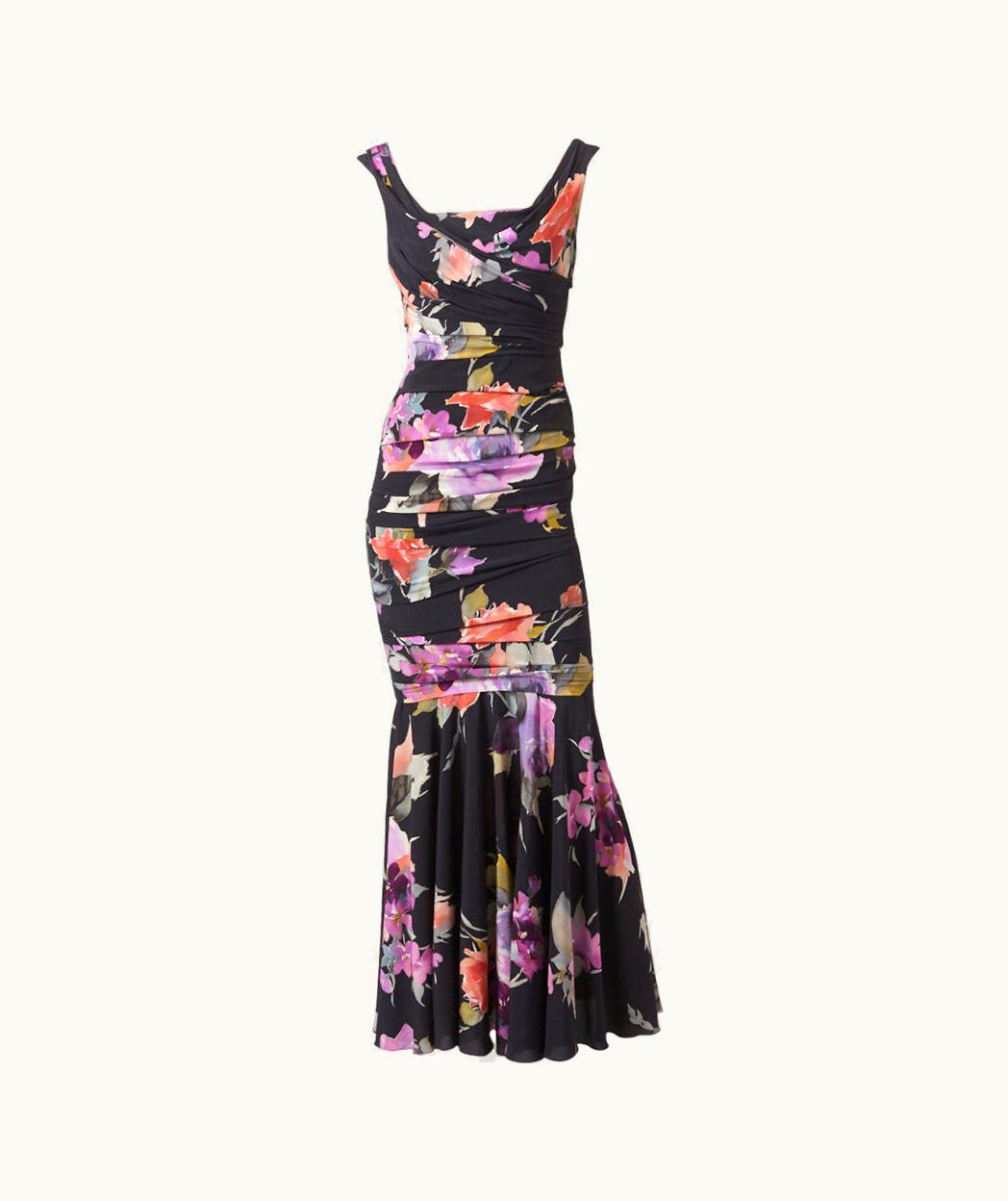 Valentino Valentino Painterly Floral Pattern Silk Crepe Dress