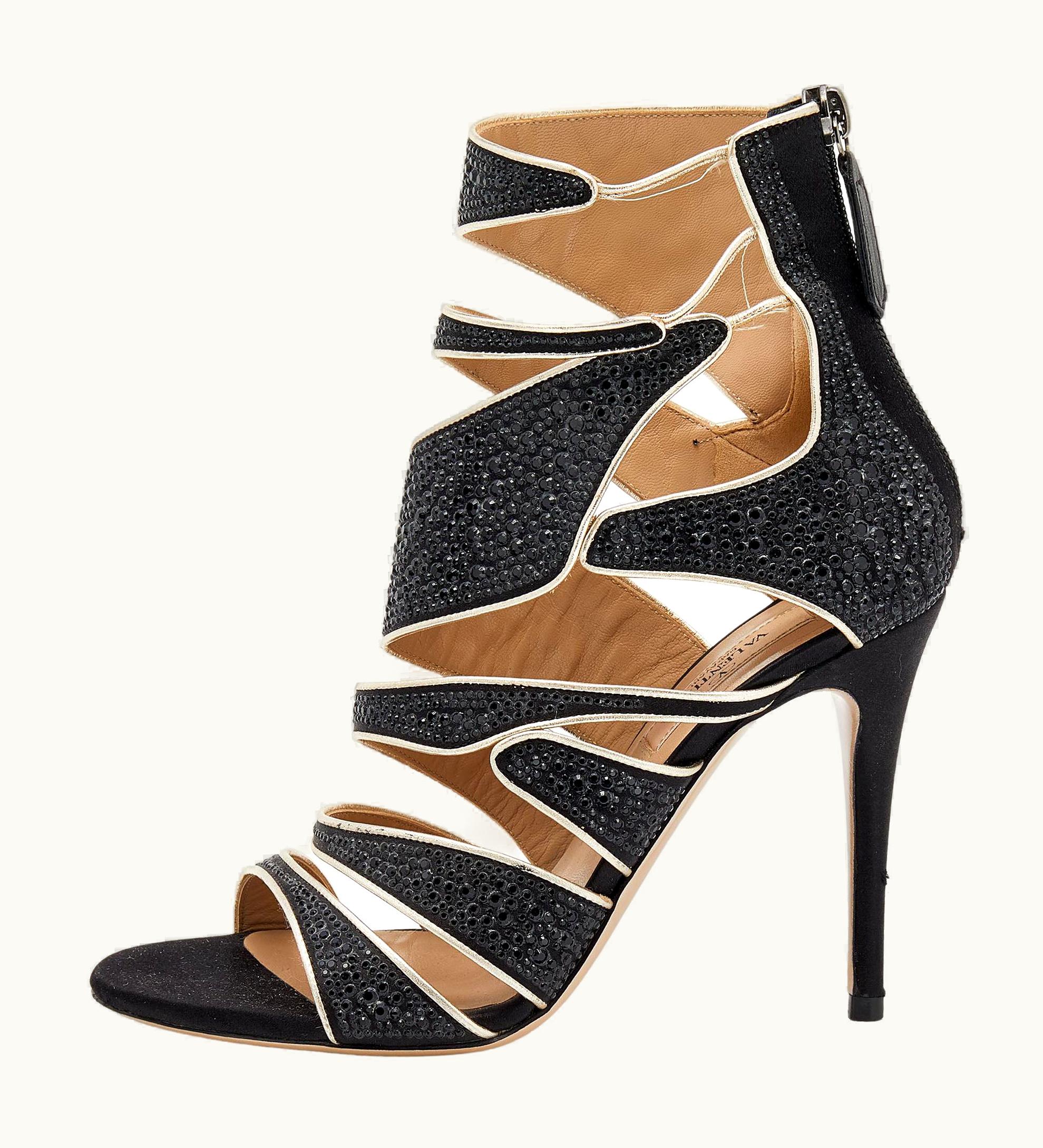 Valentino Valentino Black Embellished Satin Sandals