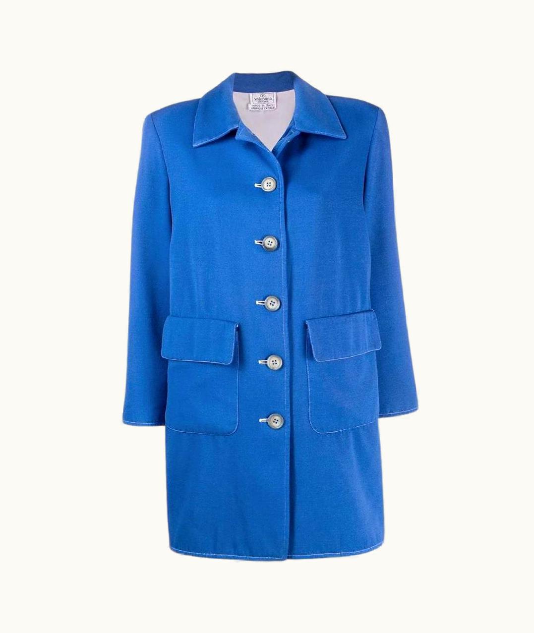 Valentino 80s Valentino Vintage Light Blue Wool Coat