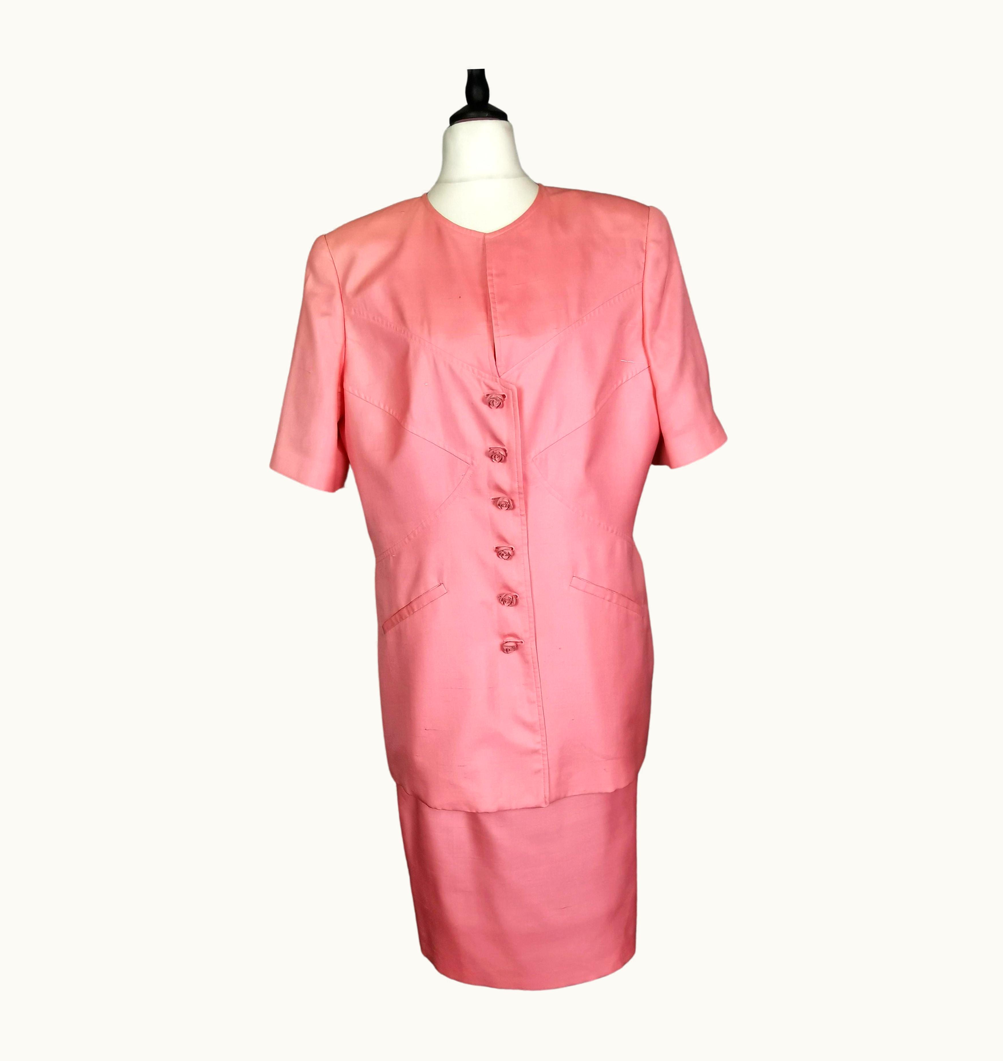 Valentino Vintage 80s Valentino Pink Silk Skirt Suit