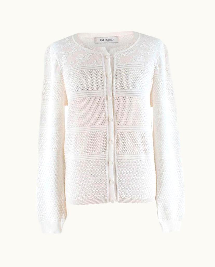 Valentino Valentino White Textured Knit Cardigan