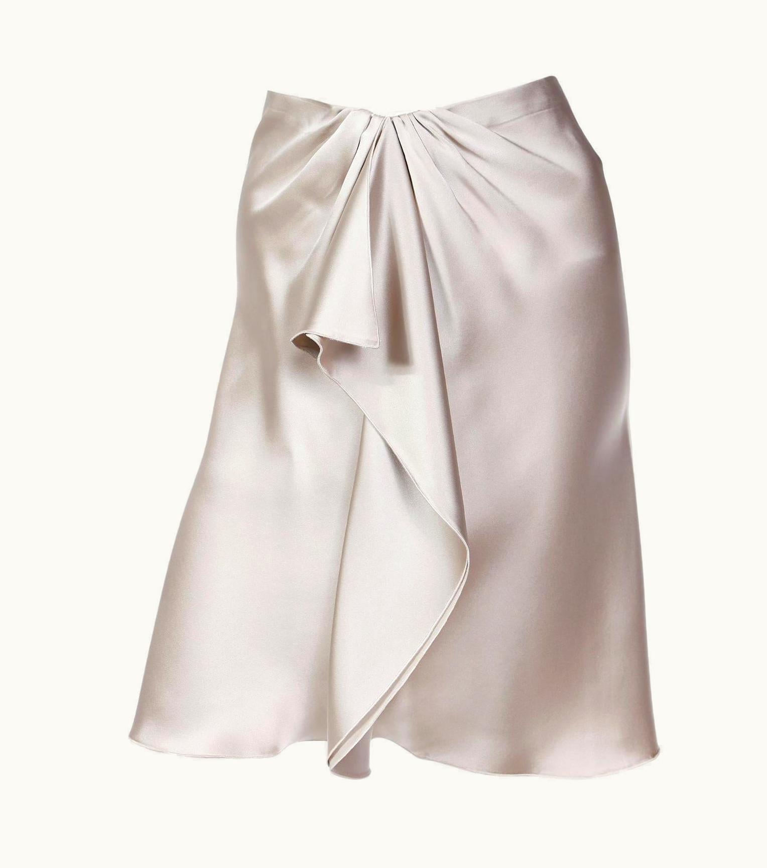 Valentino 2000s Valentino Taupe Silk Skirt WS/S Gathered Waist