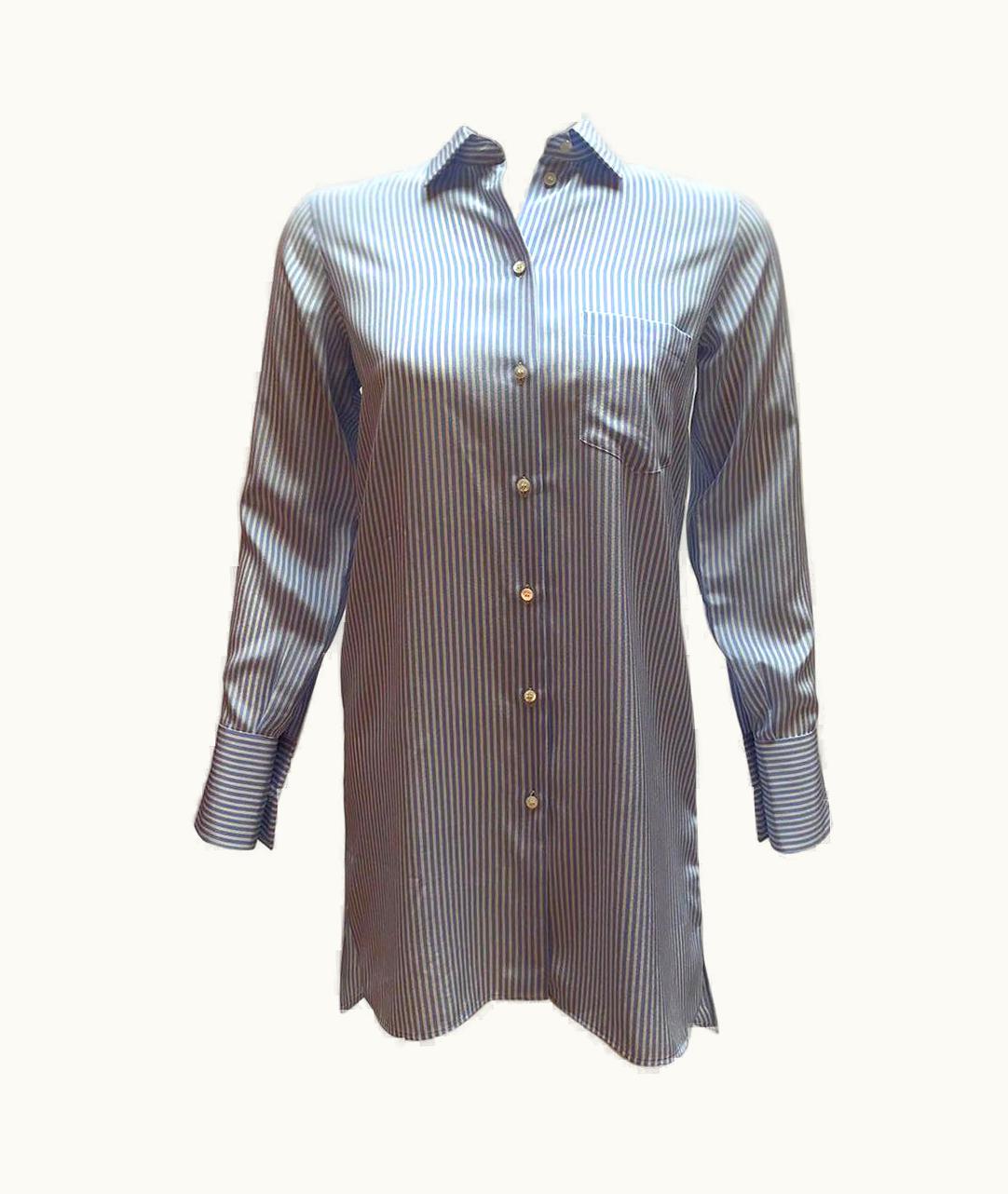 Valentino Valentino Pinstripe Blue And White Silk Button Down