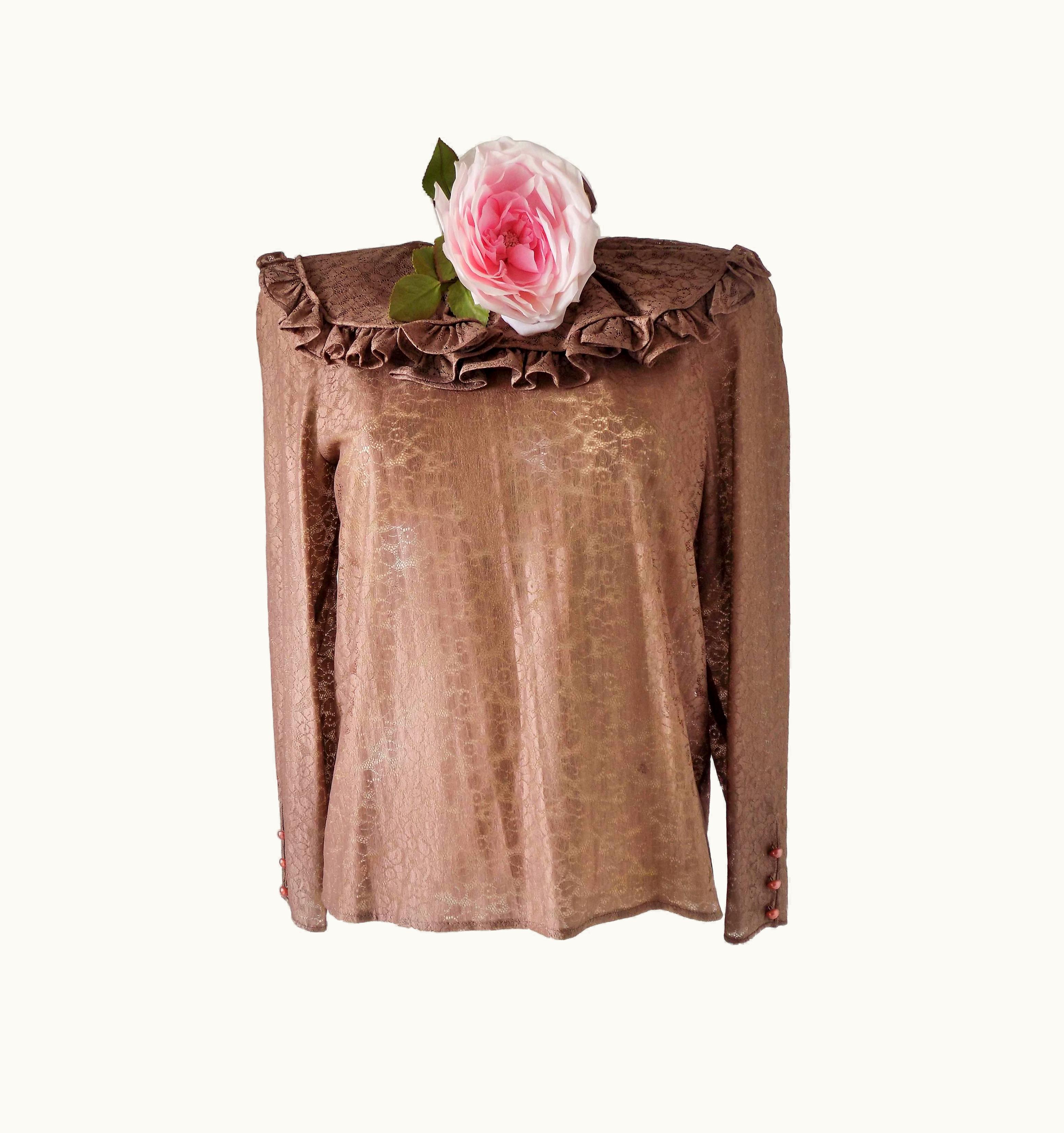 Valentino 1980s Red Valentino By Valentino Brown Shirt With Pink Flower Nwt