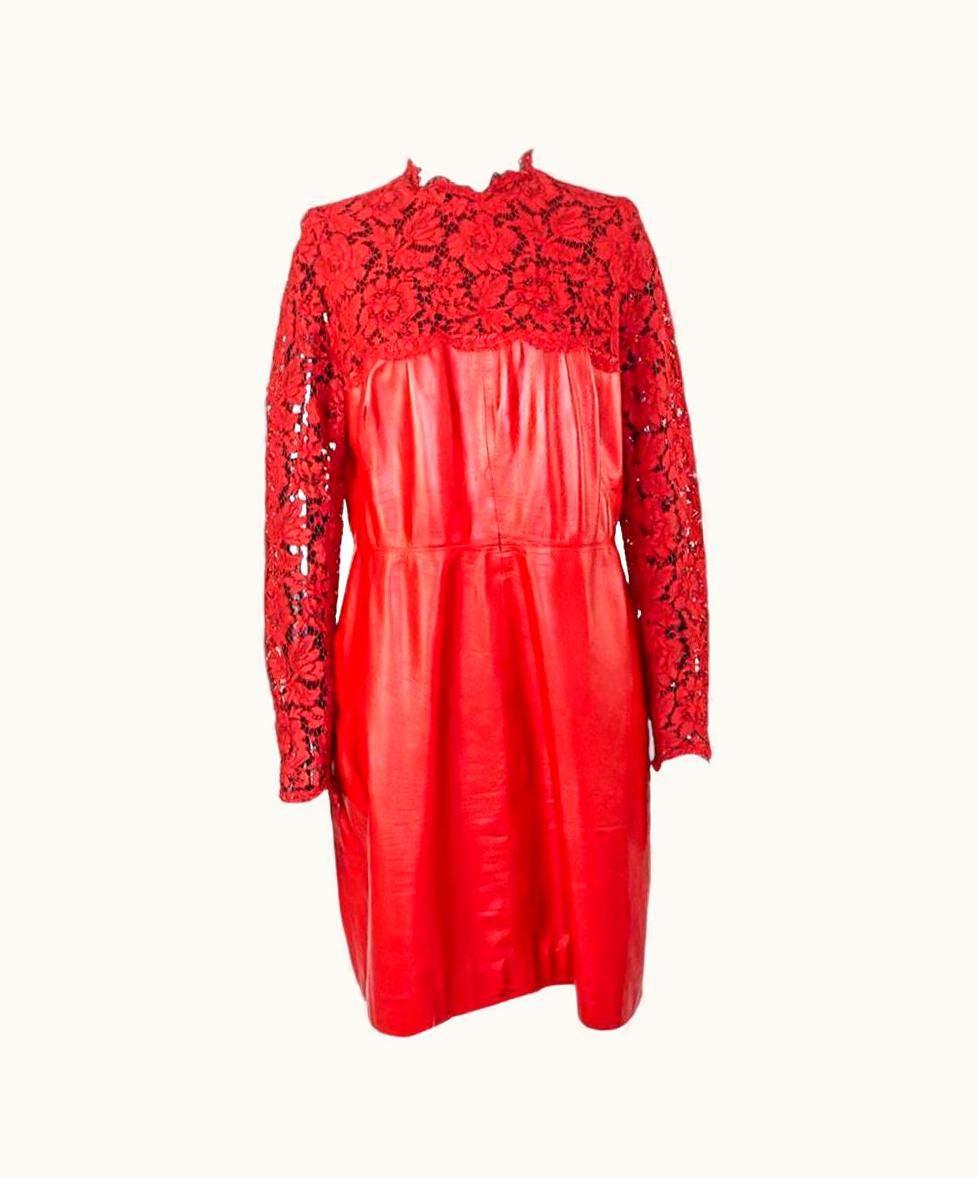 Valentino Valentino Red Leather And Lace Dress Size