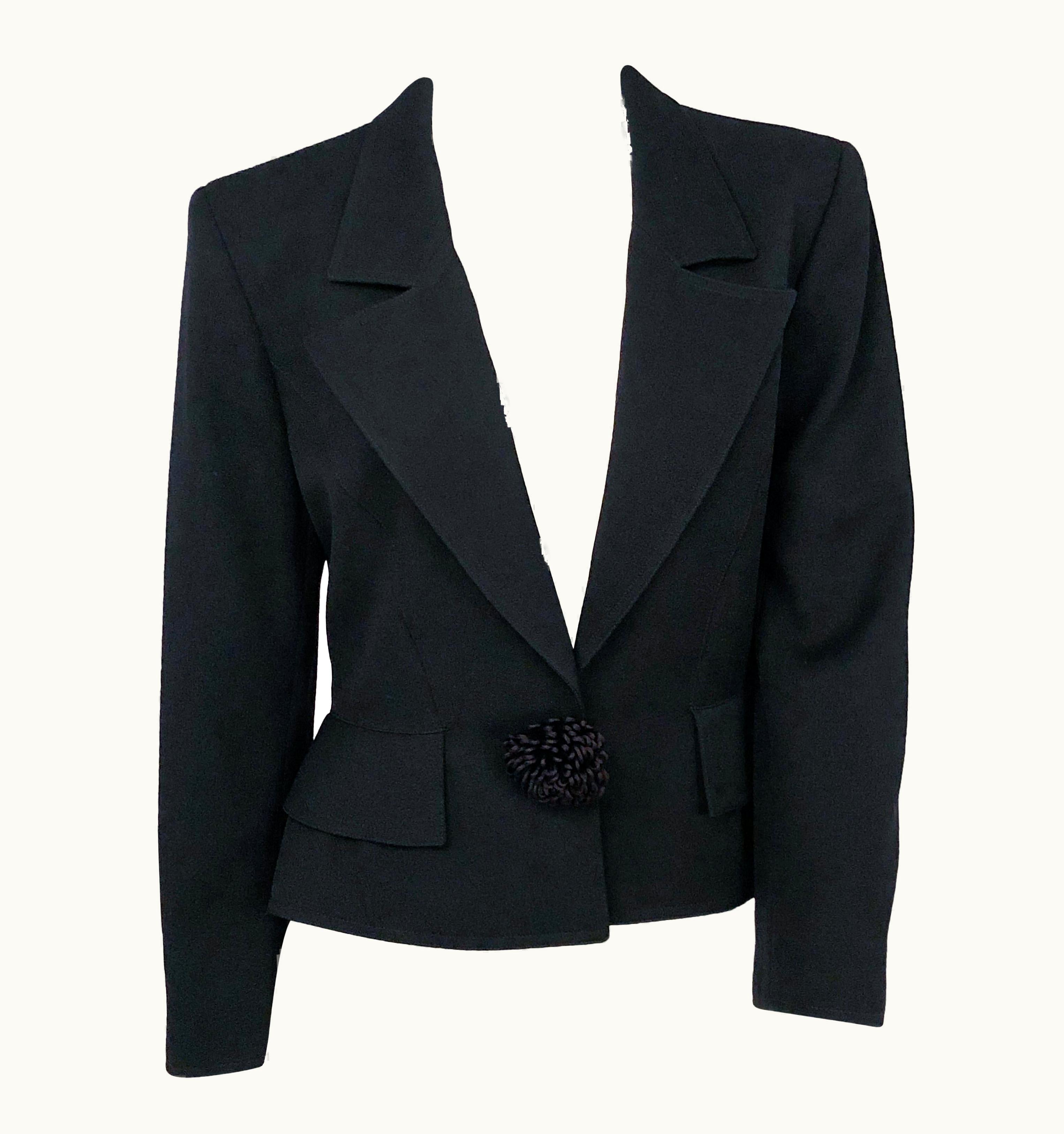 Valentino 1990s Valentino Black Jacket With Cordé Flower Closure