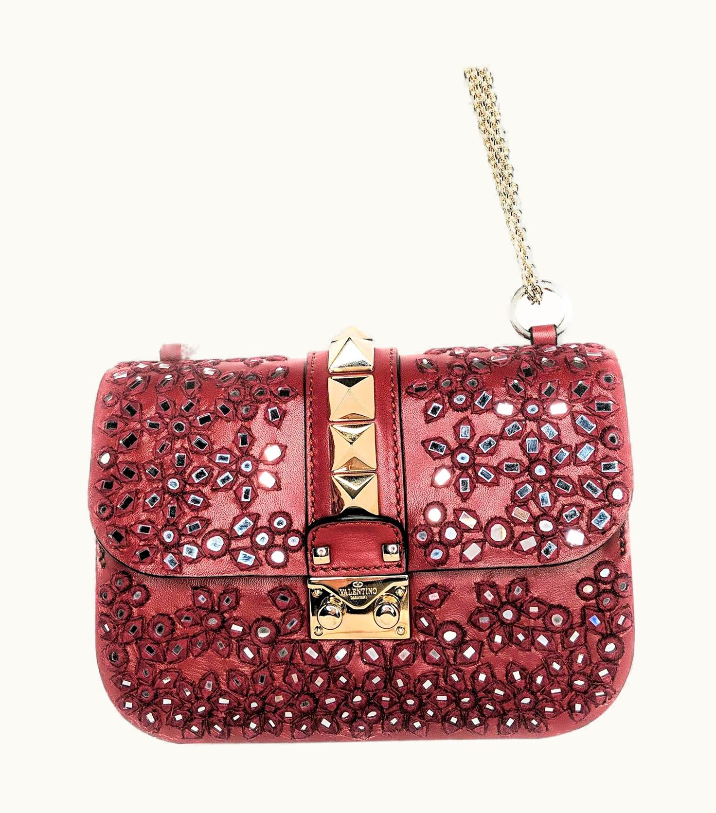 Valentino Valentino Garavani Embroidered Small Glam Lock Flap Poudre