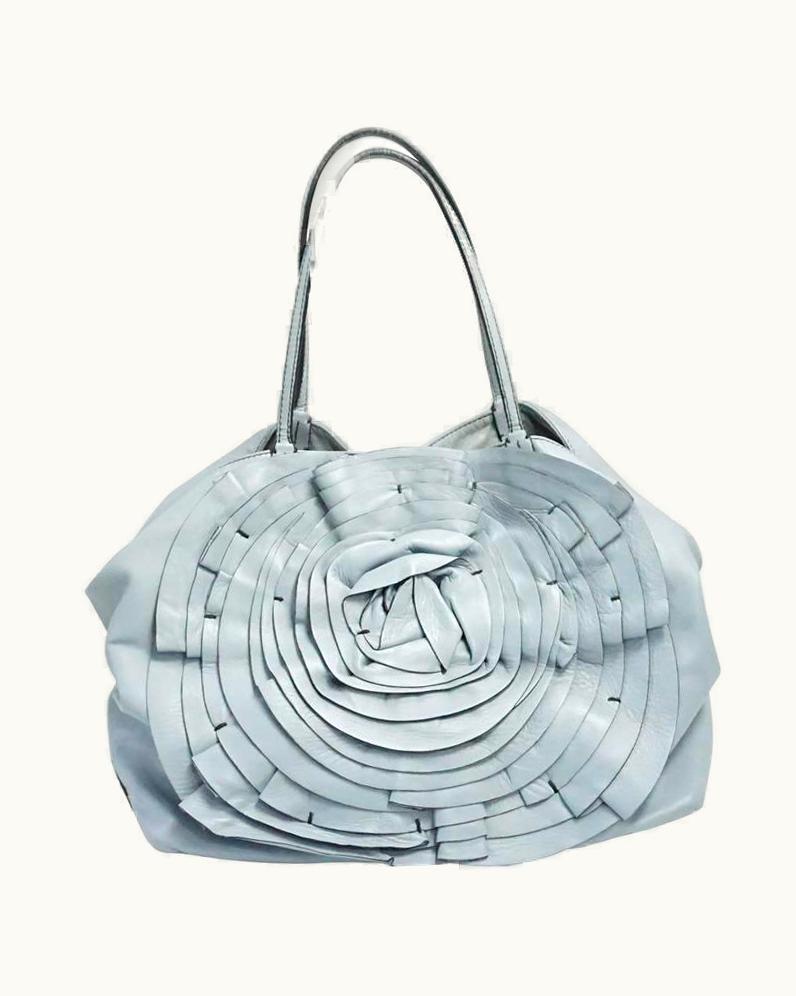 Valentino Valentino Pale Blue Large Leather Petale Rose Tote