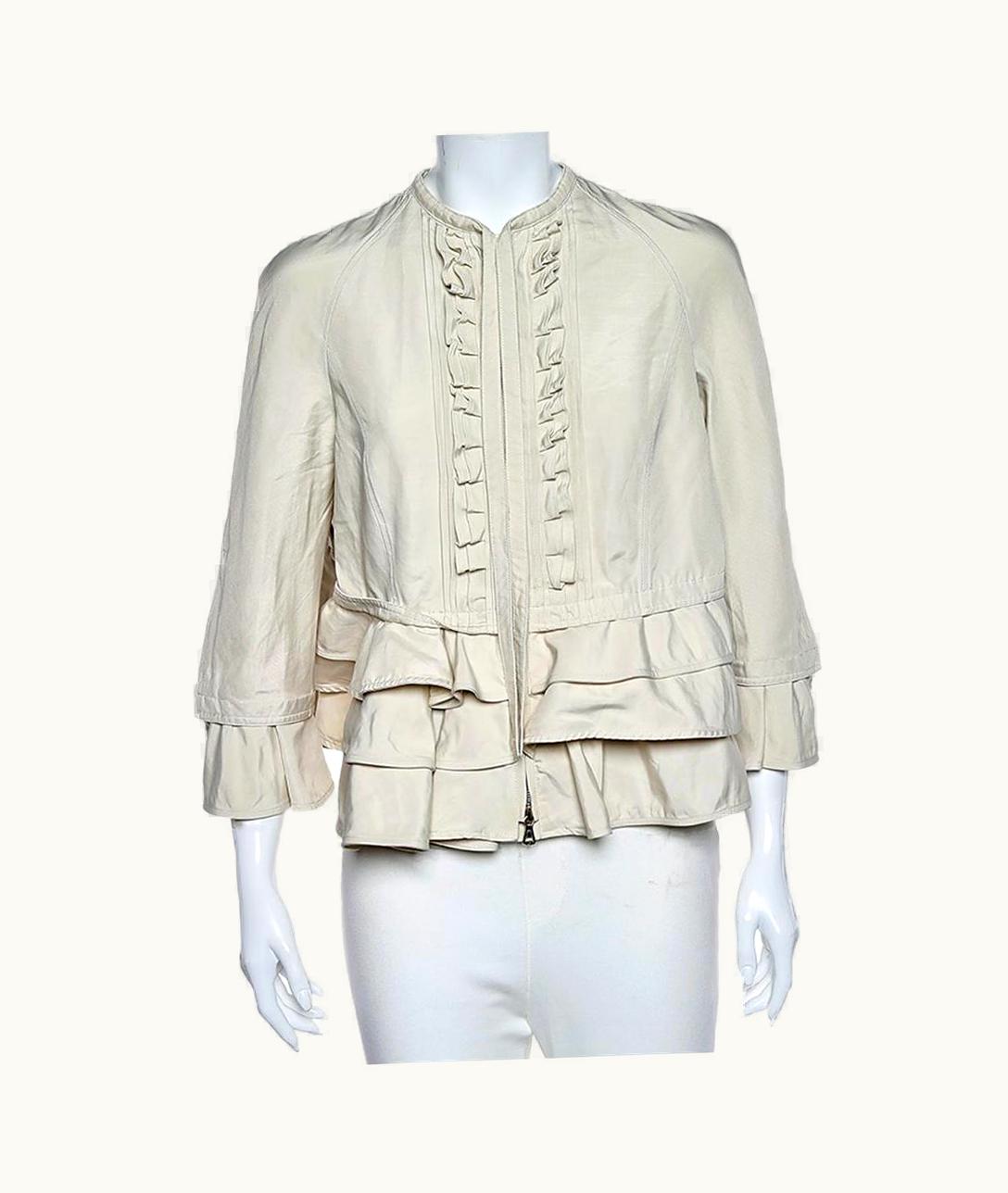 Valentino Valentino Cream Ruffled Cotton Zip Front Jacket