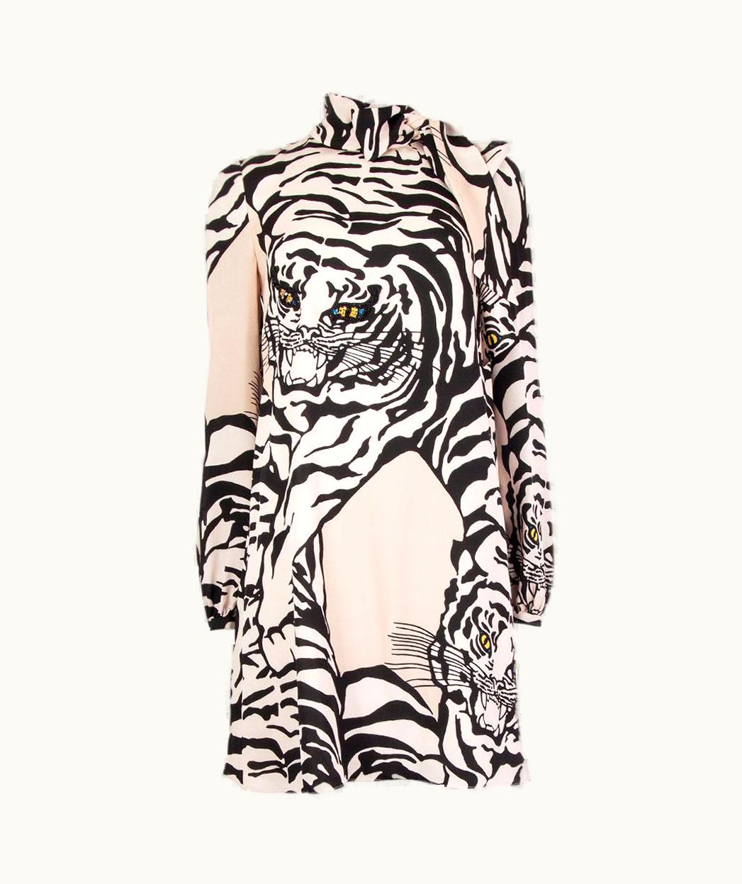 Valentino Valentino Beige & Black Tiger Long Sleeve Dress