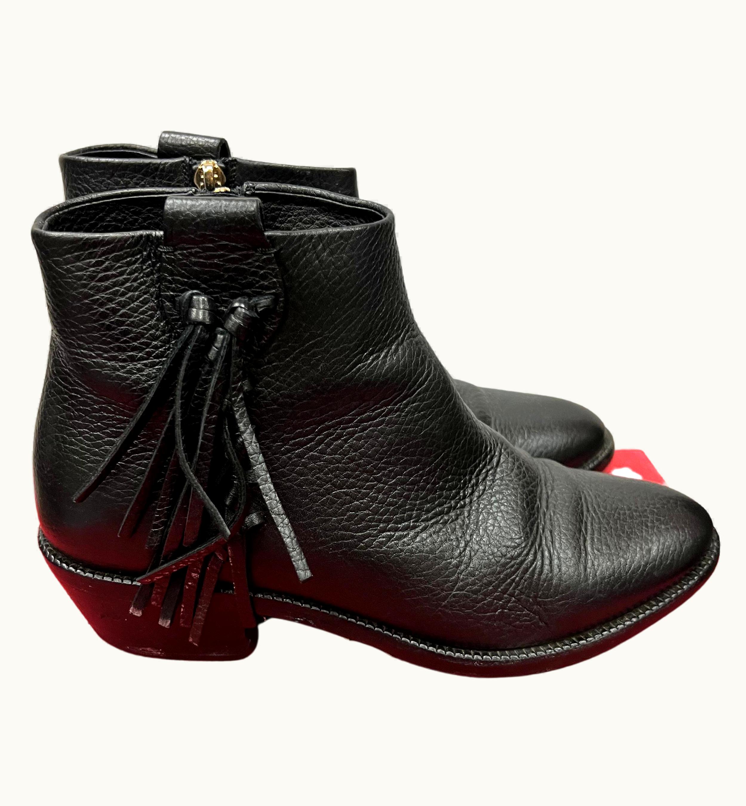 Valentino Valentino Black Leather Fringe Ankle Boots