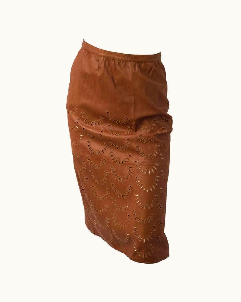 Valentino Valentino Calfskin Leather Skirt WS/S Cut Work Detail