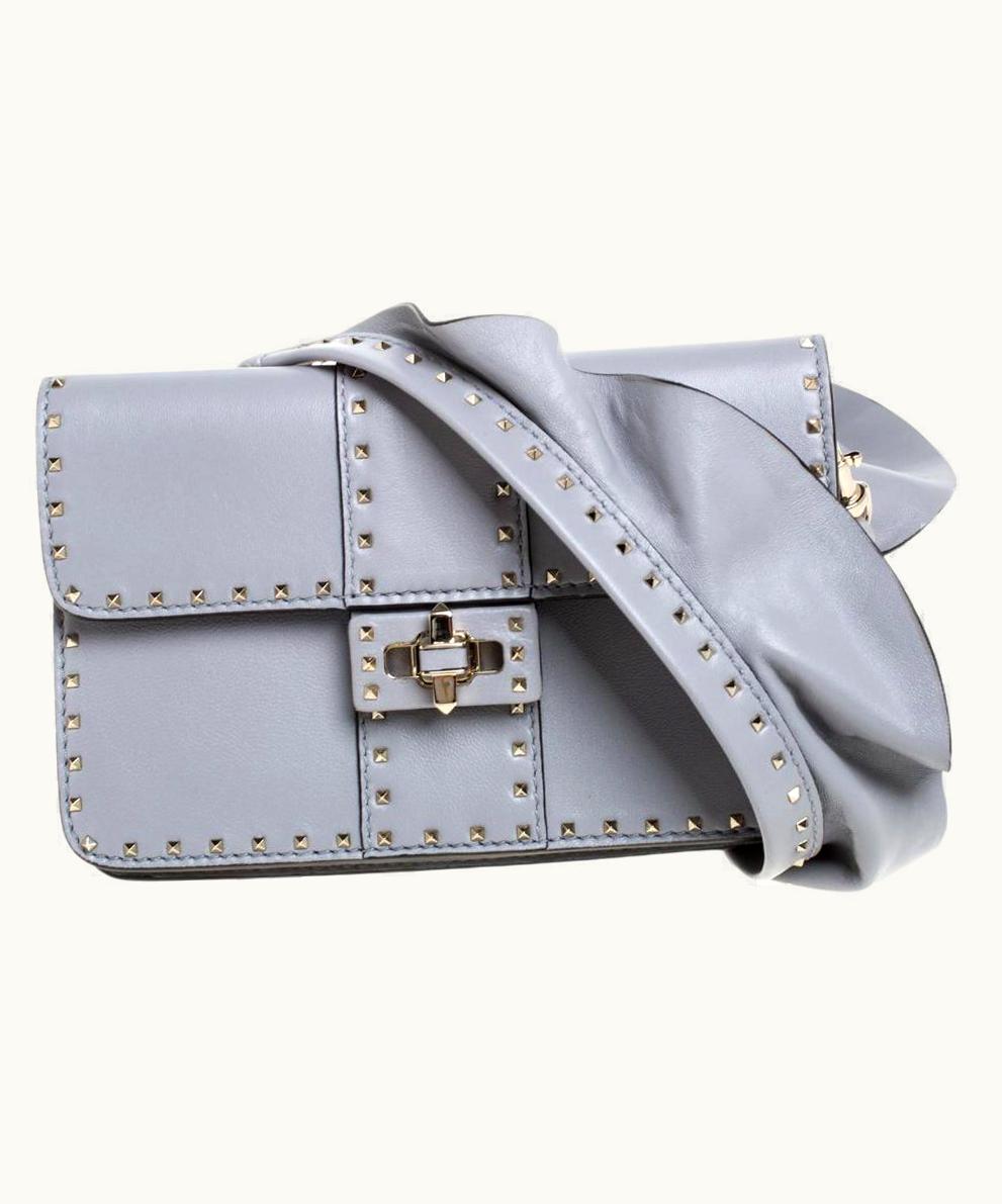Valentino Valentino Grey Leather Mini Rockstud Ruffle Strap Bag