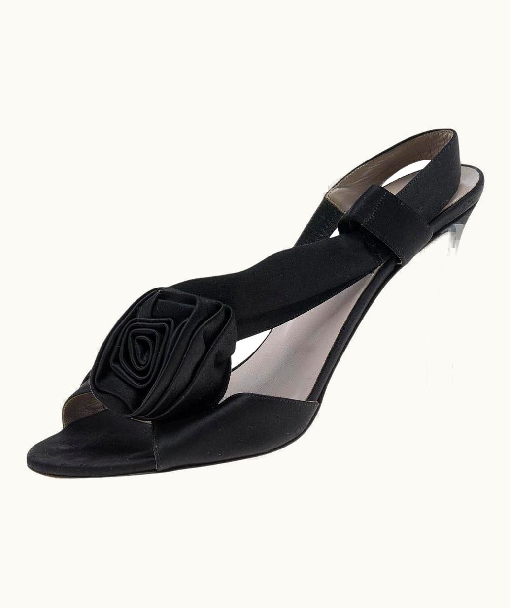 Valentino Valentino Black Satin Floral Detail Sandals