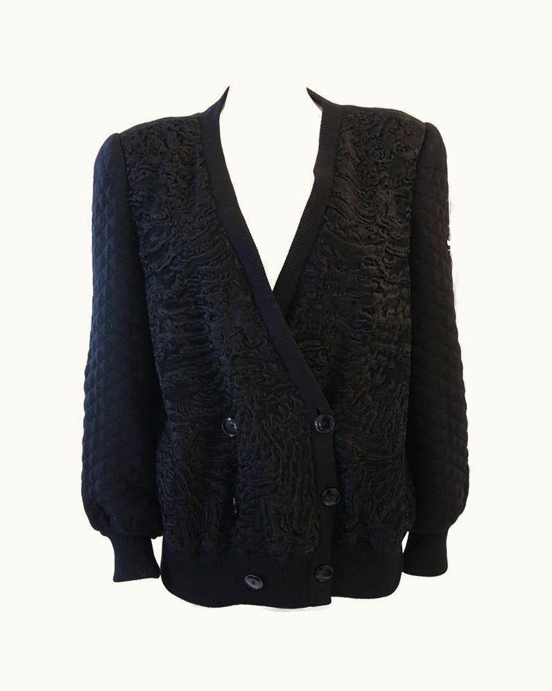 Valentino Valentino Russian Broadtail Jacket With Quilted Knit Sleeves