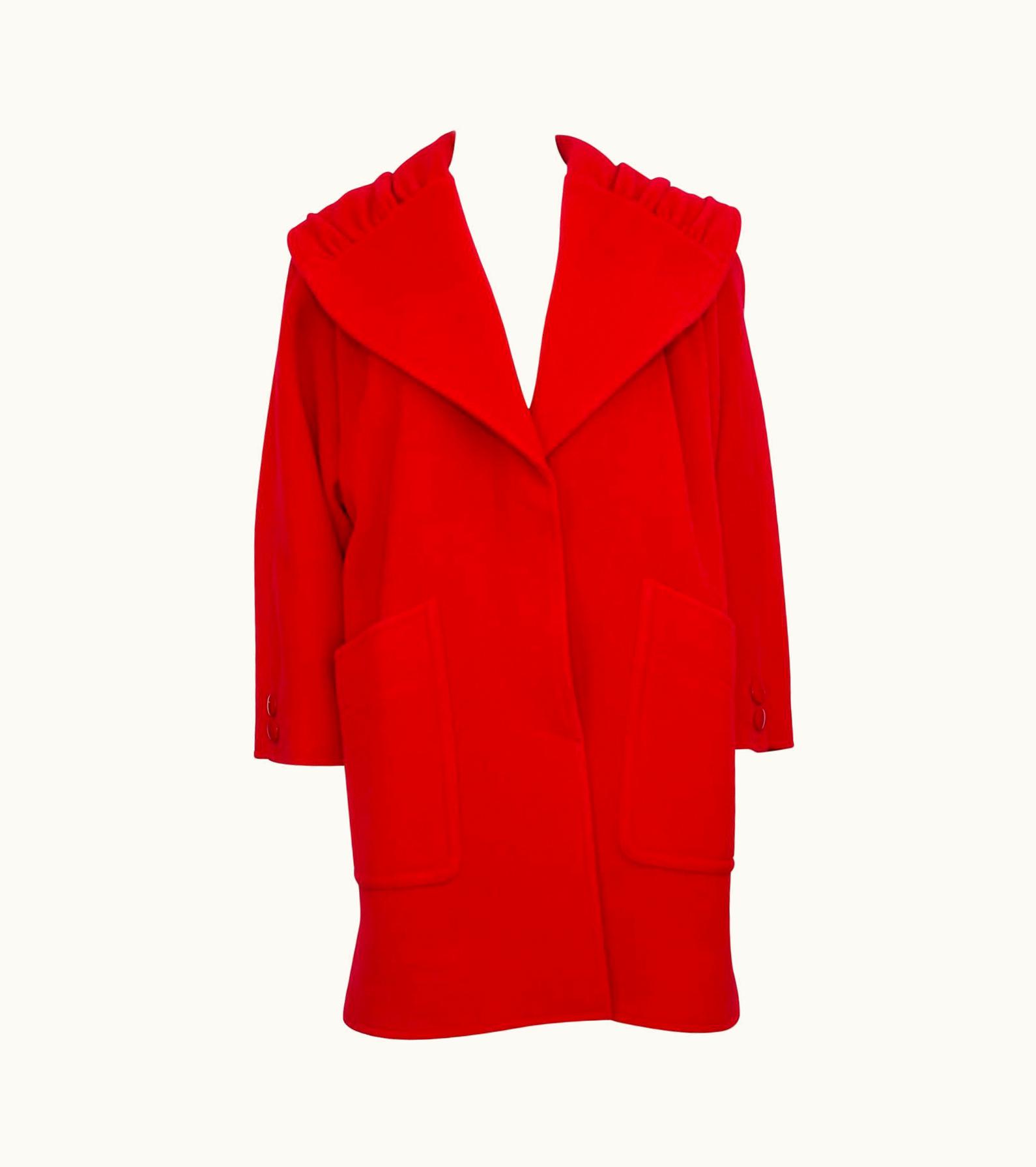 Valentino 1980s Miss V Valentino Red Wool Swing Coat