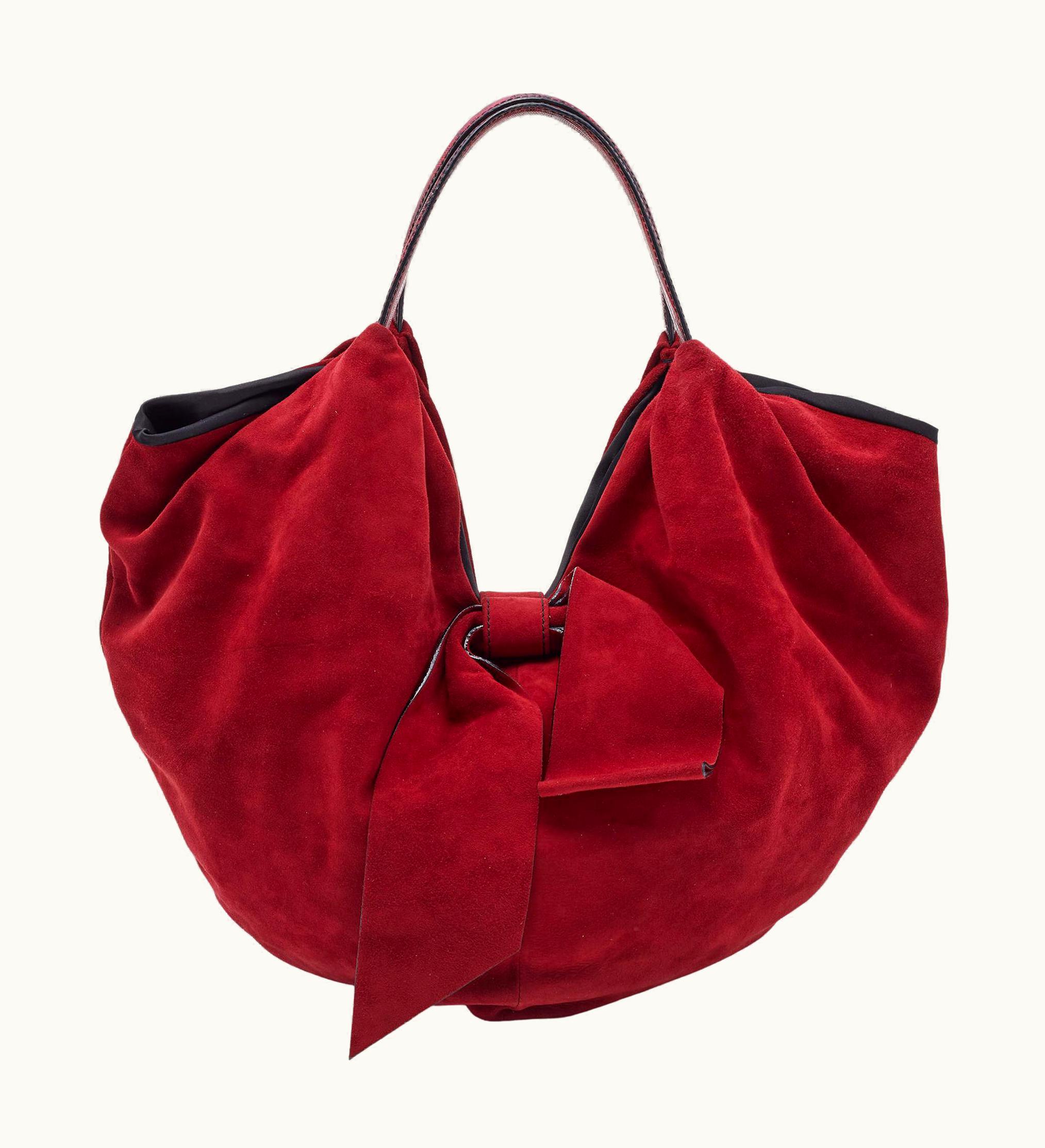 Valentino Valentino Red Suede And Leather 360 Bow Hobo