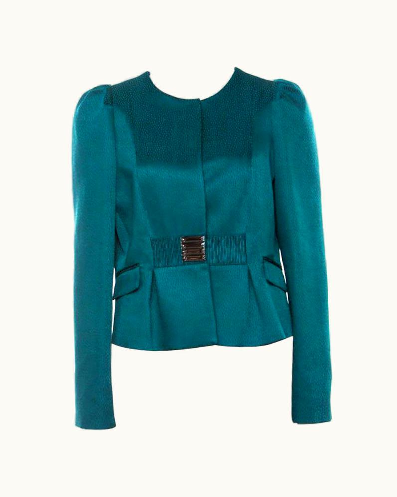 Valentino Valentino Green Jacquard Embellished Waist Cropped Jacket