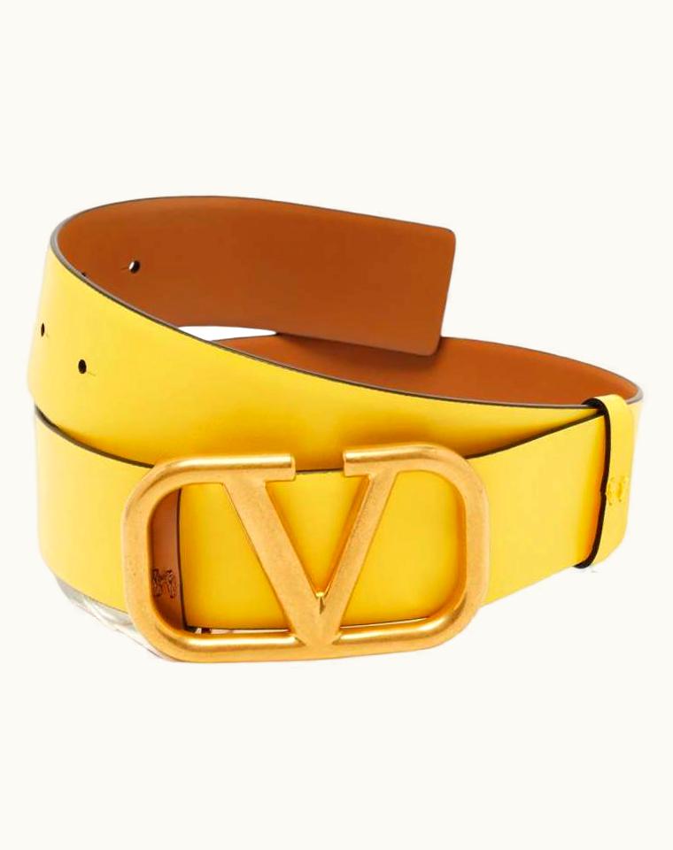 Valentino Valentino Yellow Leather VLogo Signature Reversible Belt 65cm