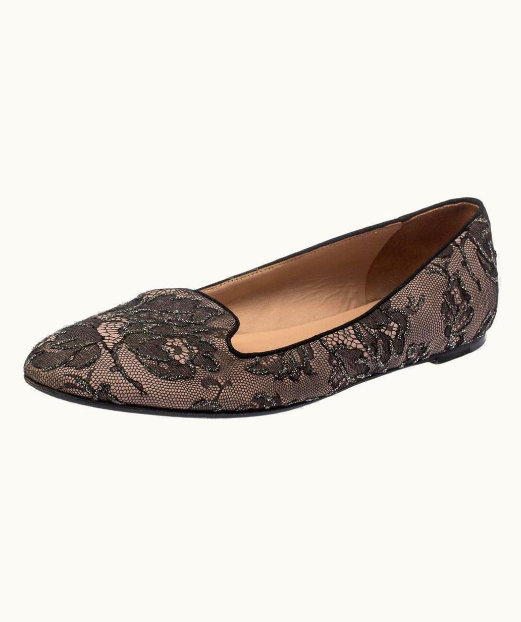 Valentino GLINT Valentino Glitter Lace Smoking Slippers Black