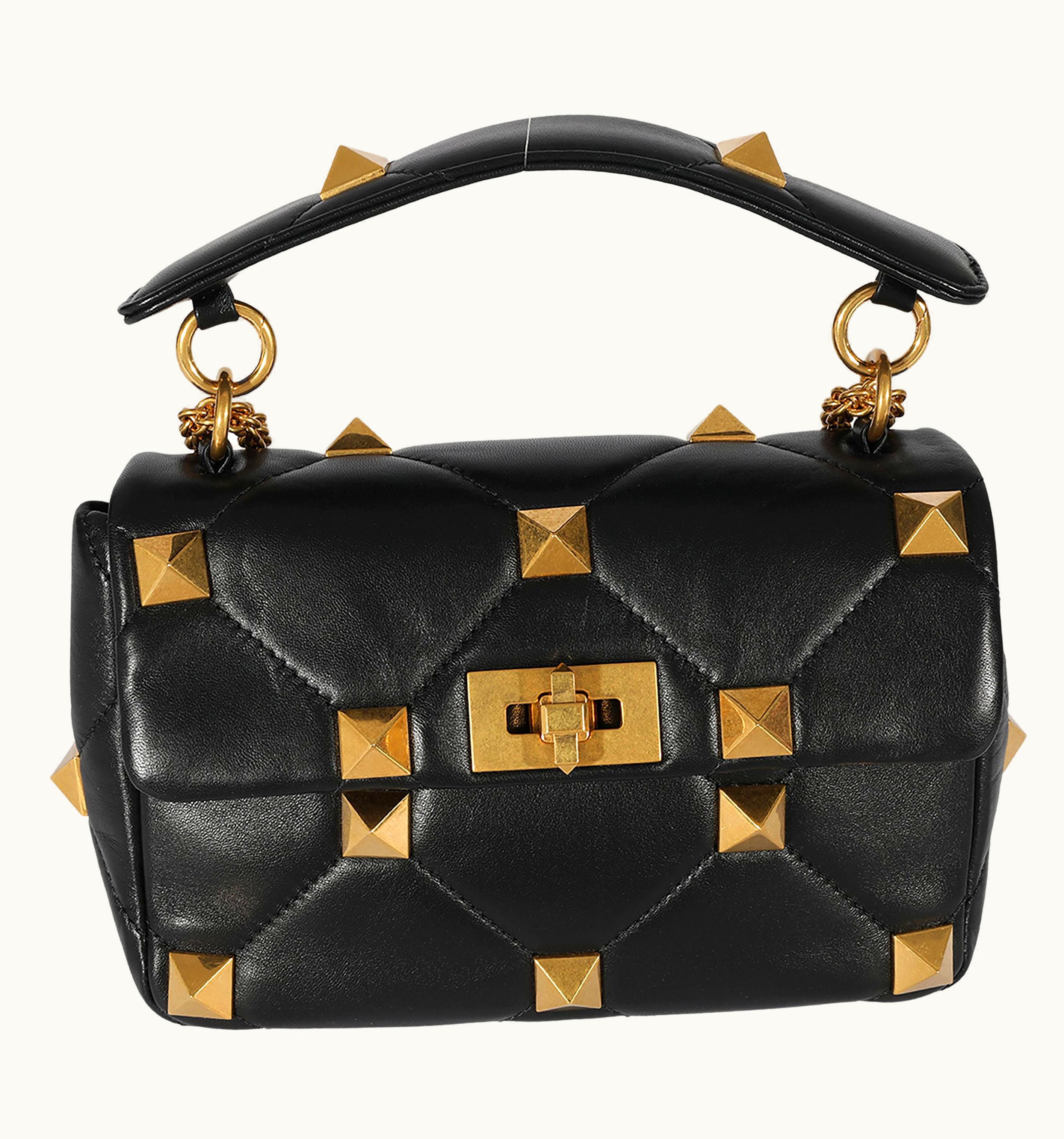 Valentino Valentino Black Leather Medium Roman Stud Shoulder Bag