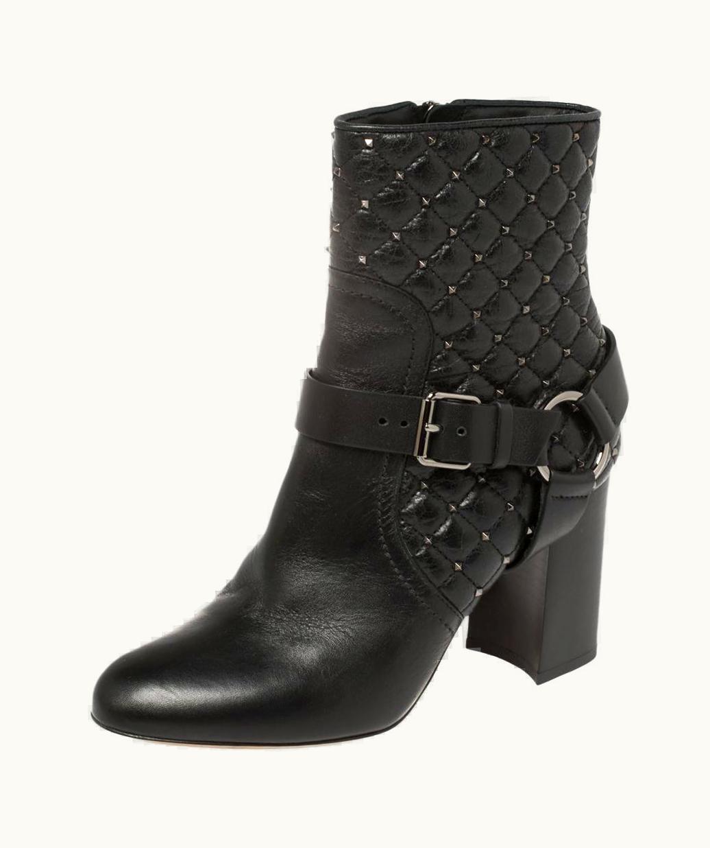 Valentino Valentino Black Leather Studded Ankle Boots