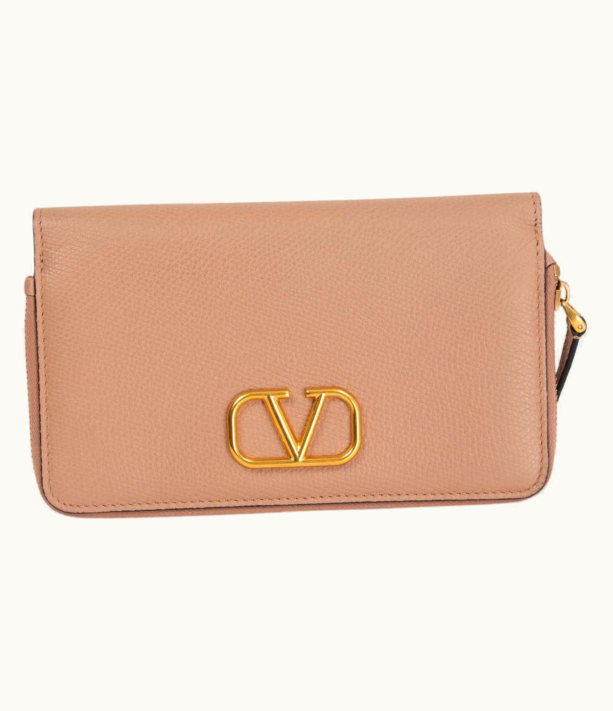 Valentino Valentino Pink Leather Vlogo Zip Wallet Rose Cannelle