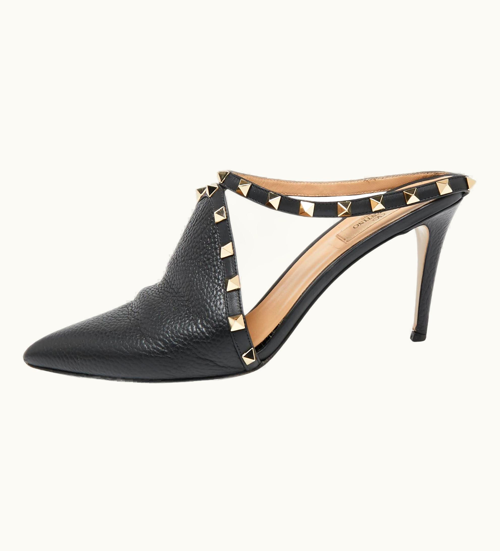 Valentino Valentino Black Leather Rockstud Mule Sandals