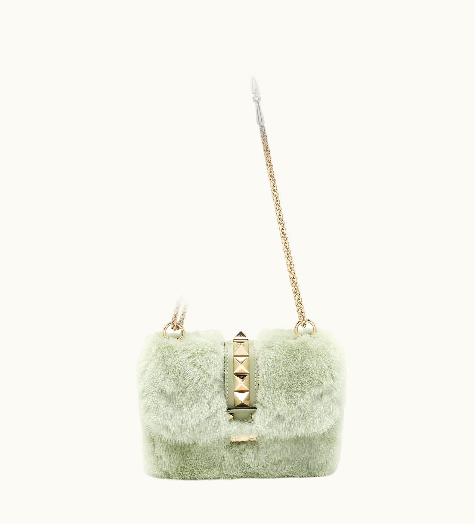 Valentino Valentino Green Fur Rockstud Glam Lock Shoulder Bag