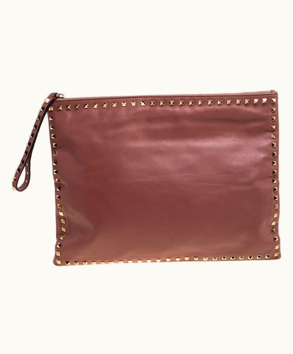 Valentino Valentino Old Rose Leather Oversized Rockstud Wristlet Pouch