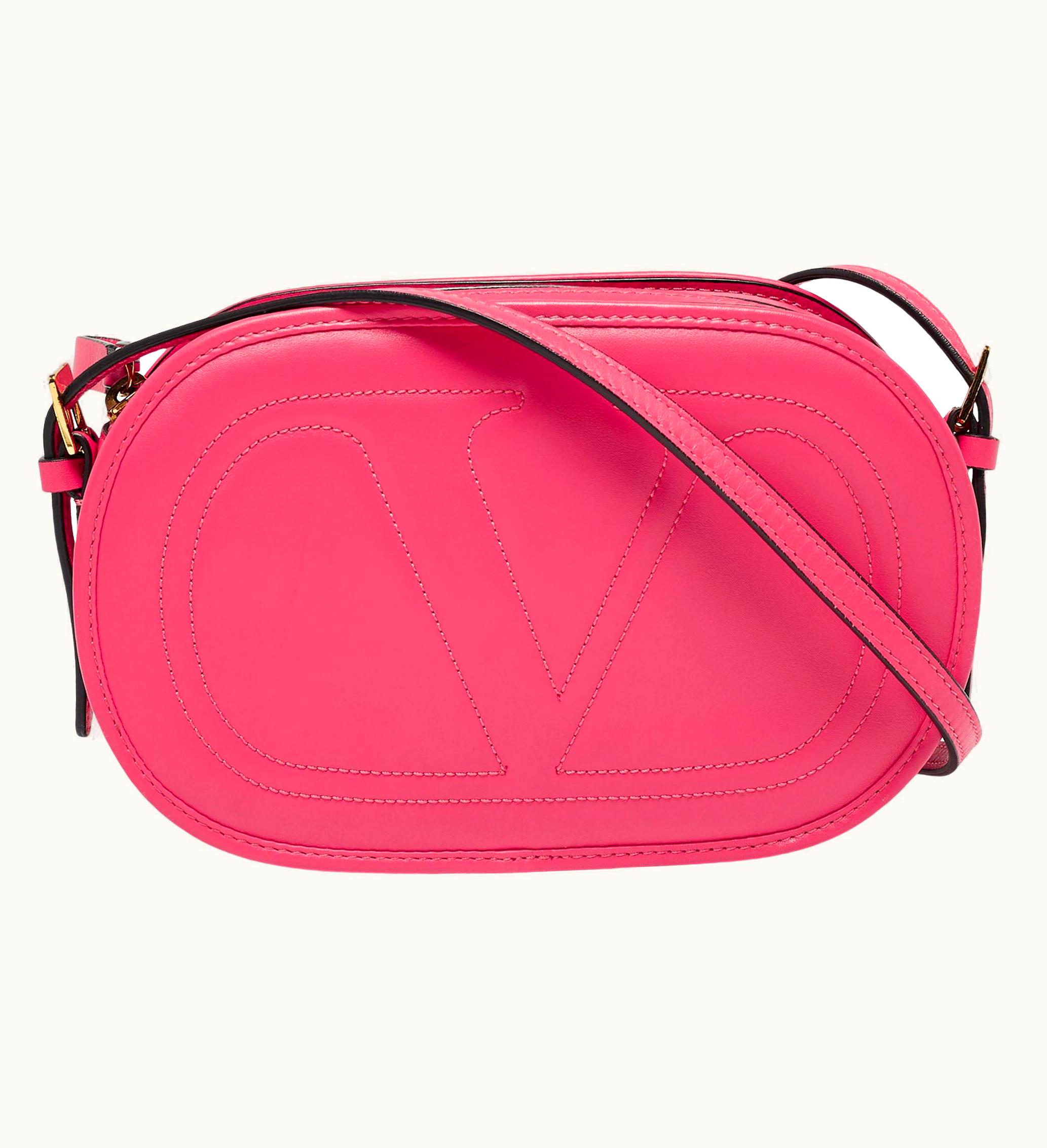 Valentino Valentino Rose Pink Leather V Logo Shoulder Bag