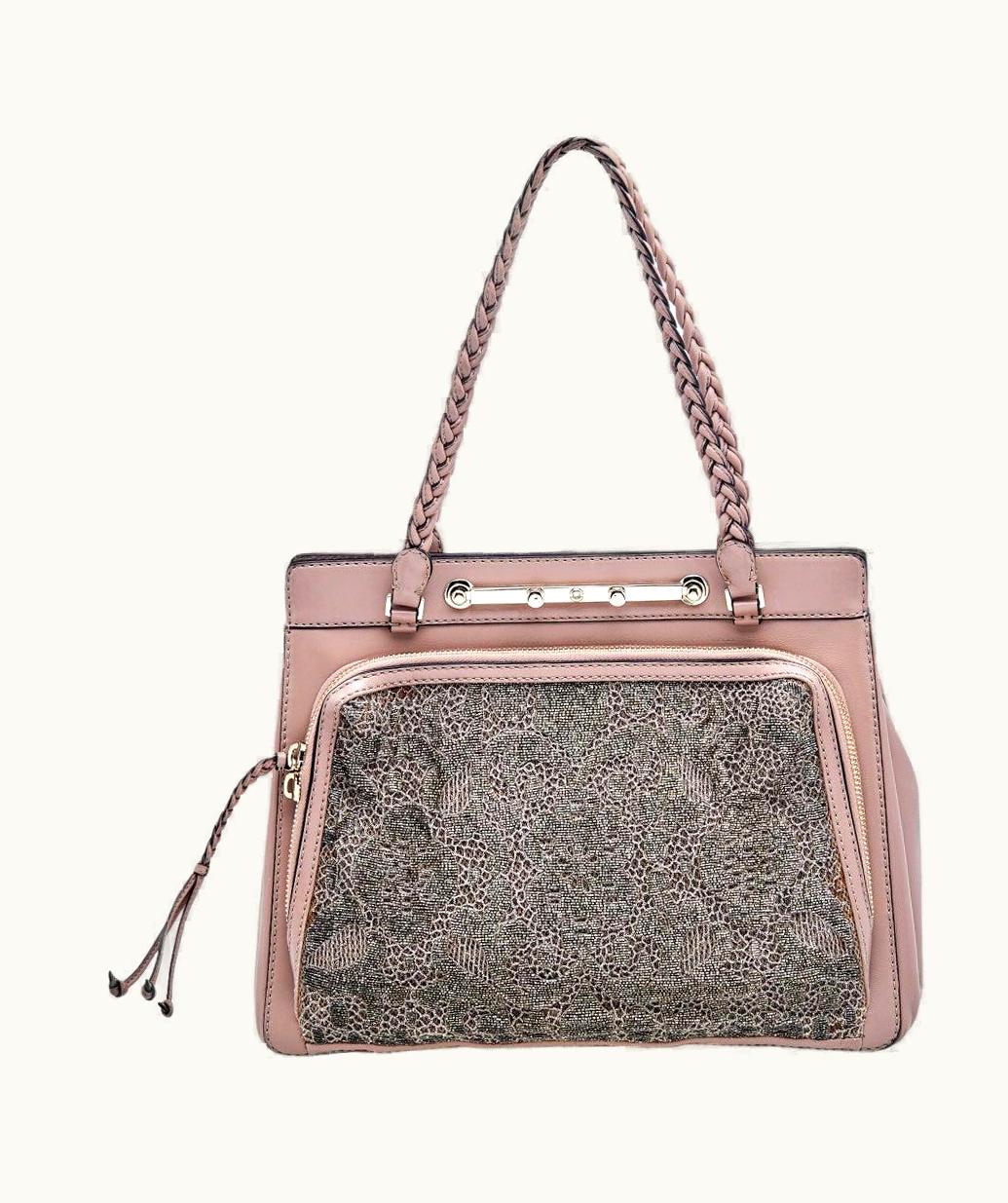 Valentino Valentino Beige Leather And Beaded Lace Demetra Tote