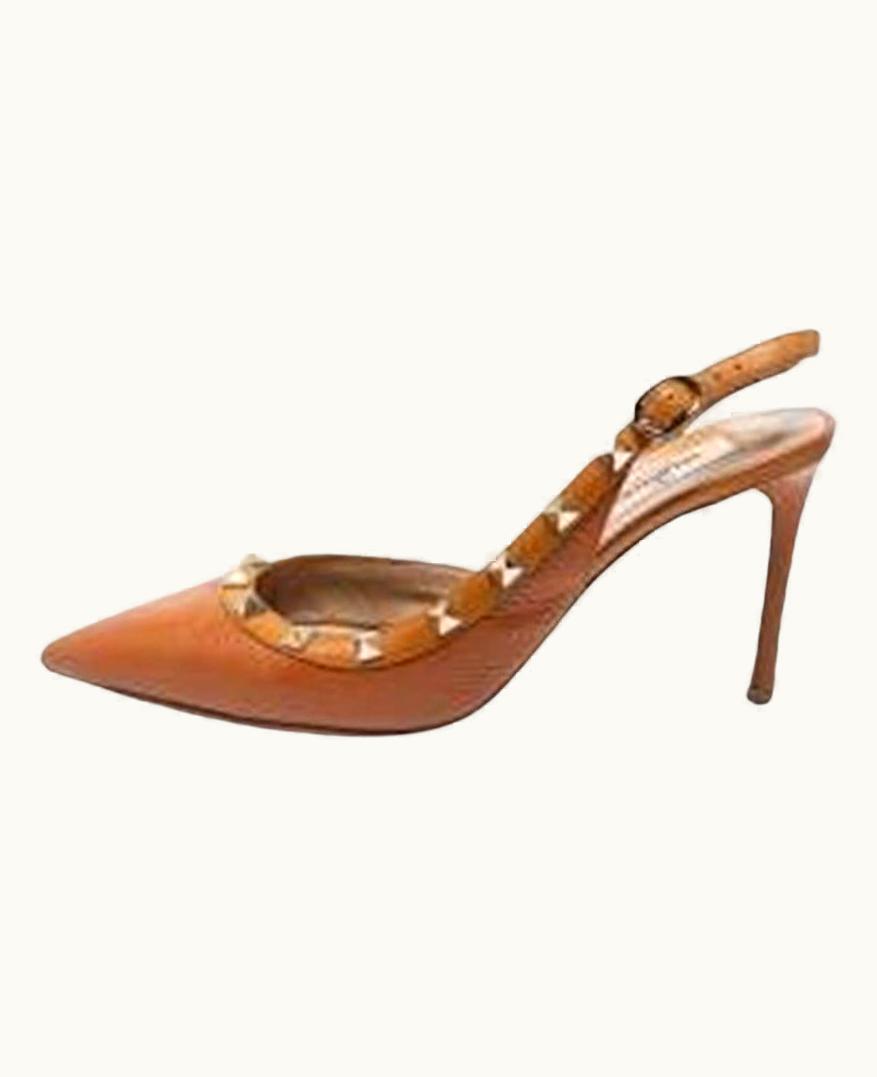 Valentino Valentino Tan Leather Rockstud Slingback Sandals