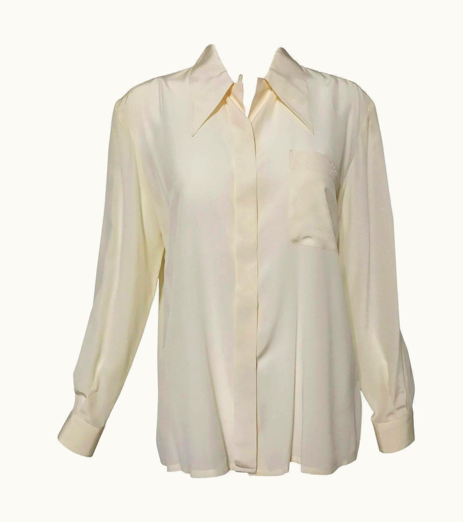 Valentino Valentino Cream Fine Silk Crepe Long Sleeve Blouse