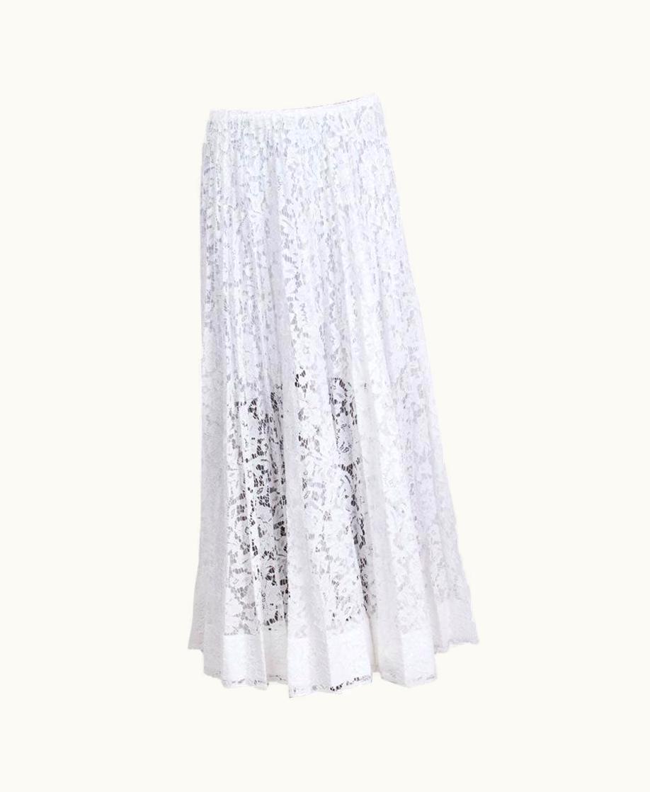 Valentino Valentino White Sheer Pleated Lace Maxi Skirt