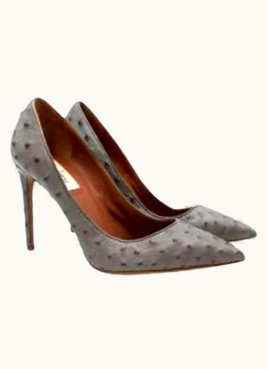 Valentino Valentino Grey Ostrich Leather Pointed Toe Heeled Pumps UZ0611031