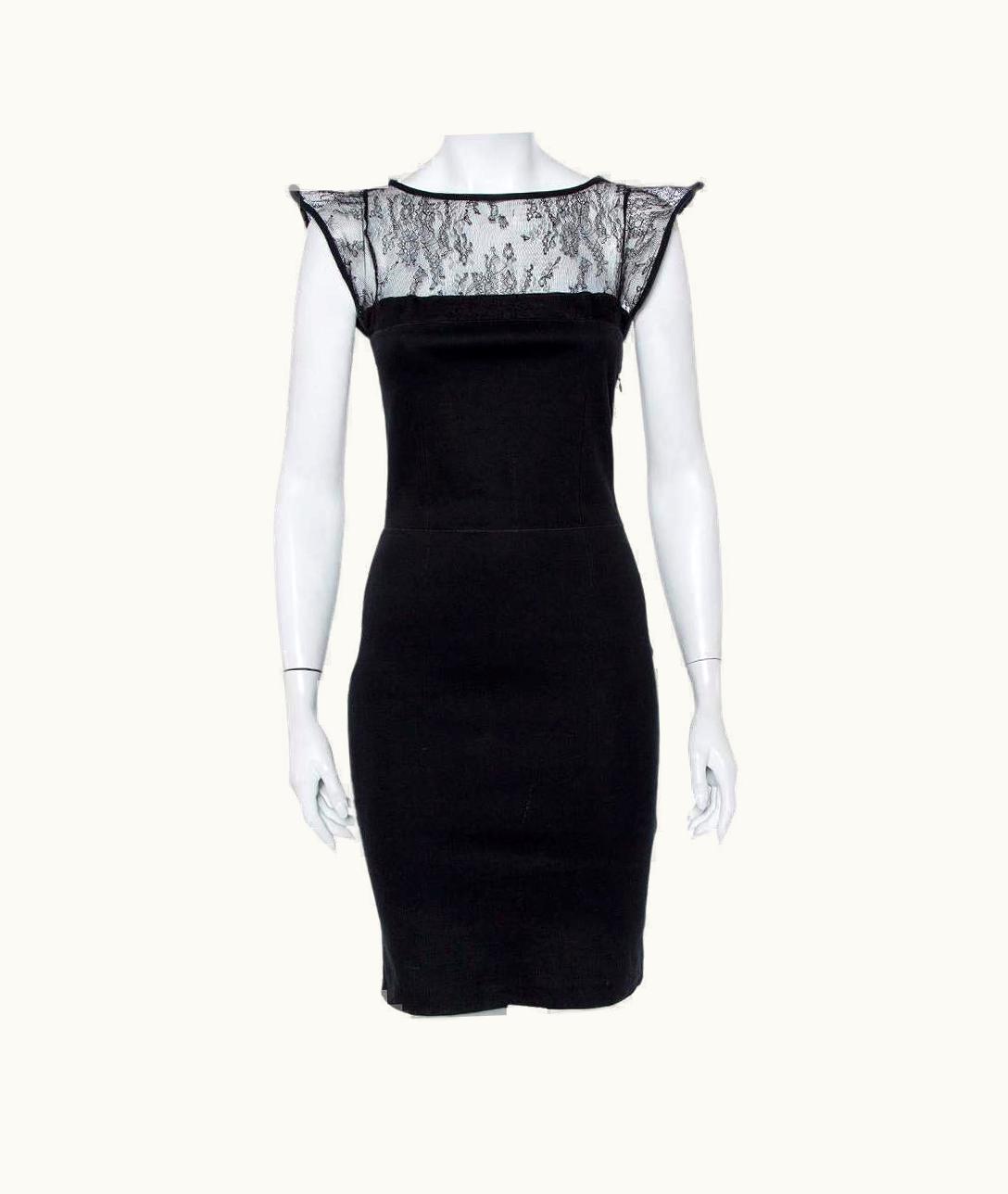 Valentino Valentino Black Knit & Lace Paneled Sheath Dress
