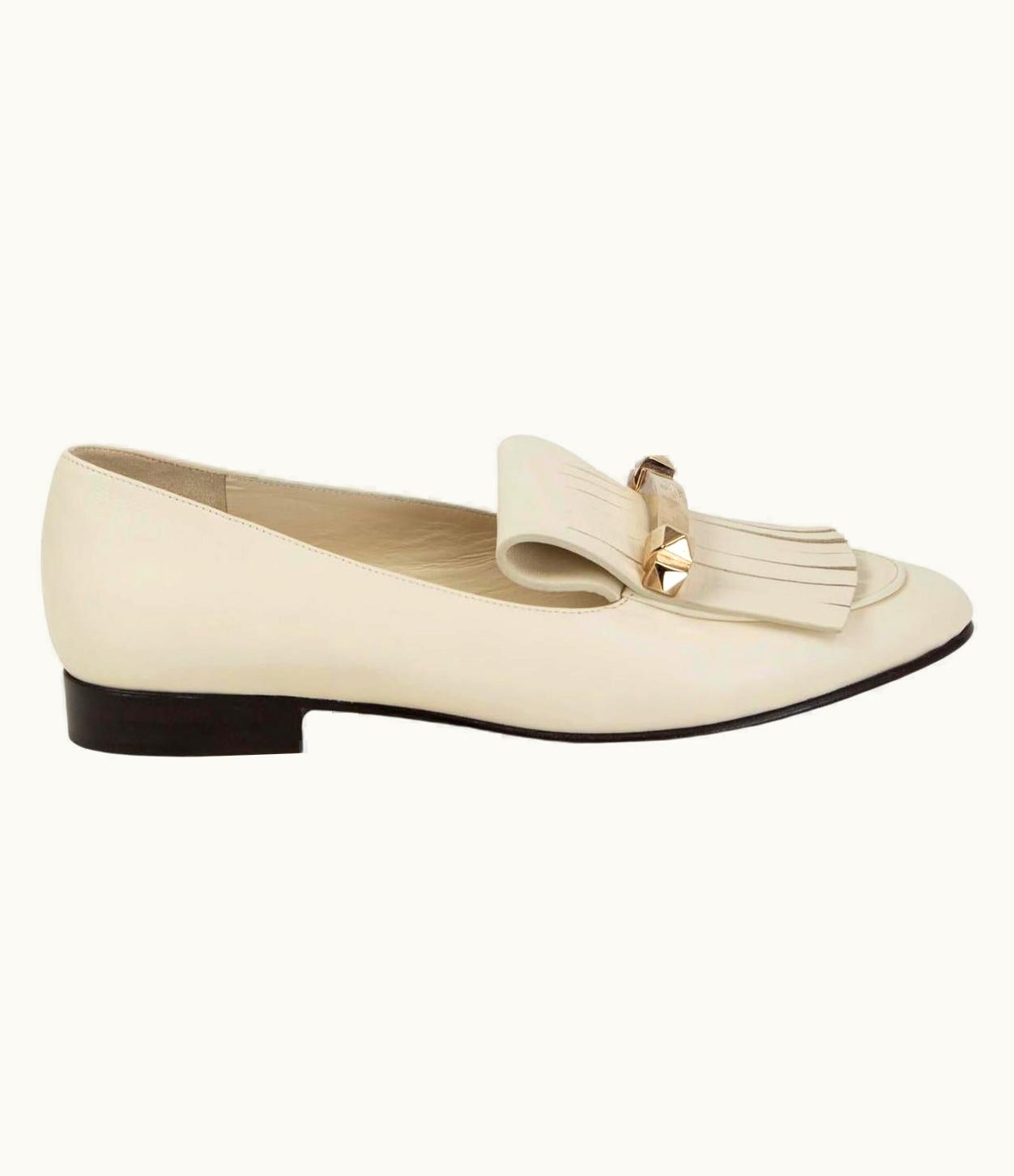 Valentino Valentino Ivory Leather Uptown Fringe Loafers Shoes