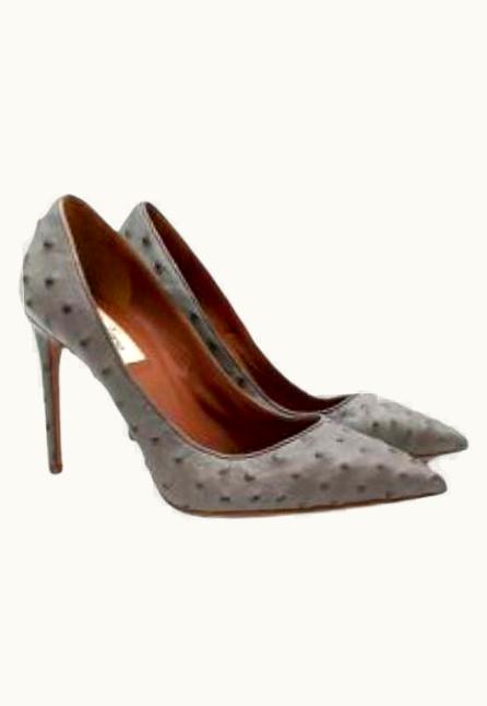 Valentino Valentino Grey Ostrich Leather Pointed Toe Heeled Pumps UZ0611034