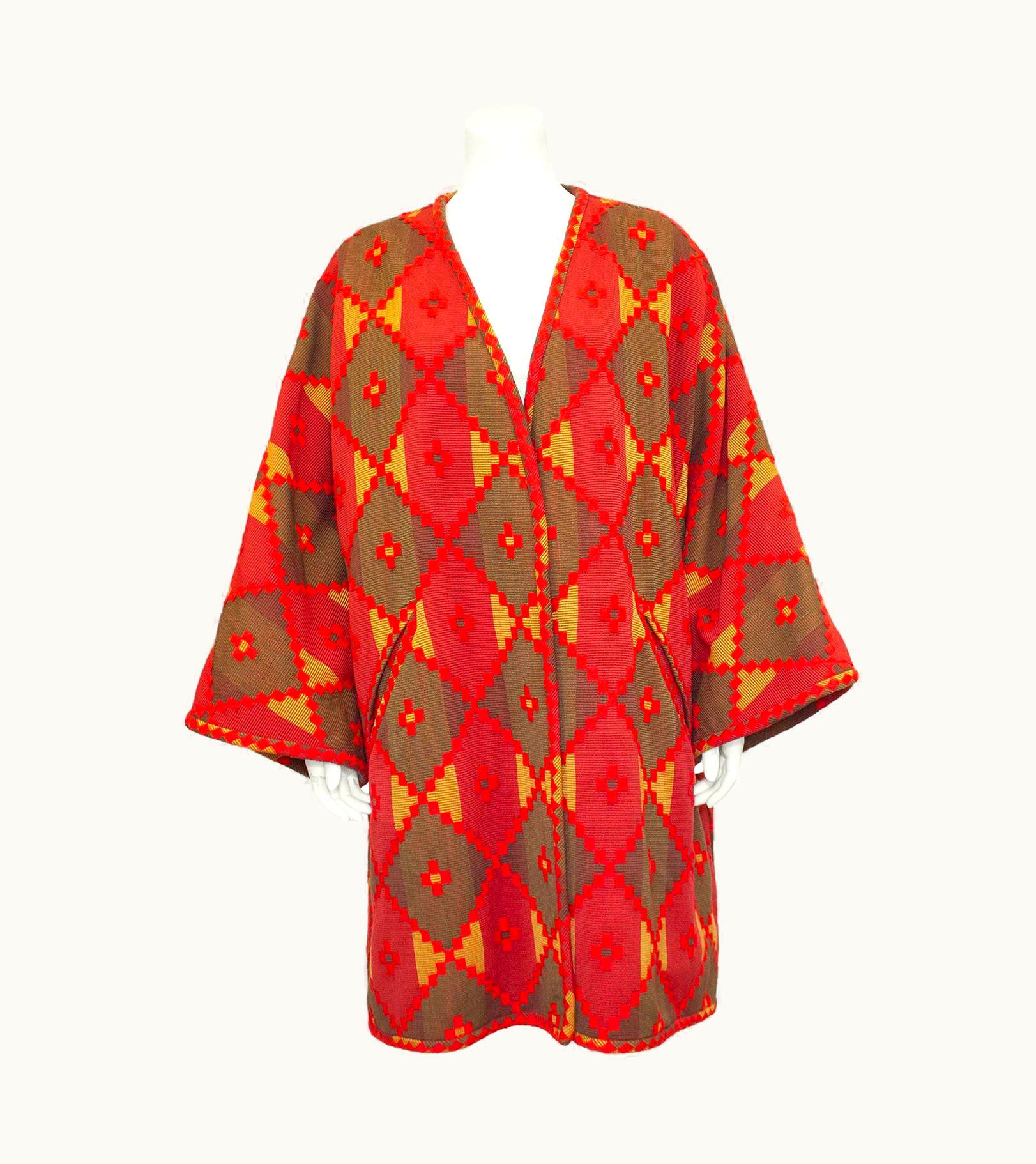 Valentino 1980s Valentino Red And Brown Embroidered Aztec Jacket