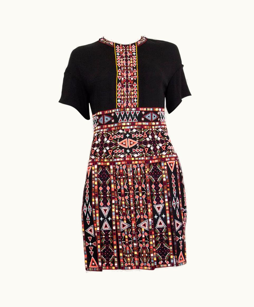 Valentino Valentino Black Silk Beded Short Sleeve Dress