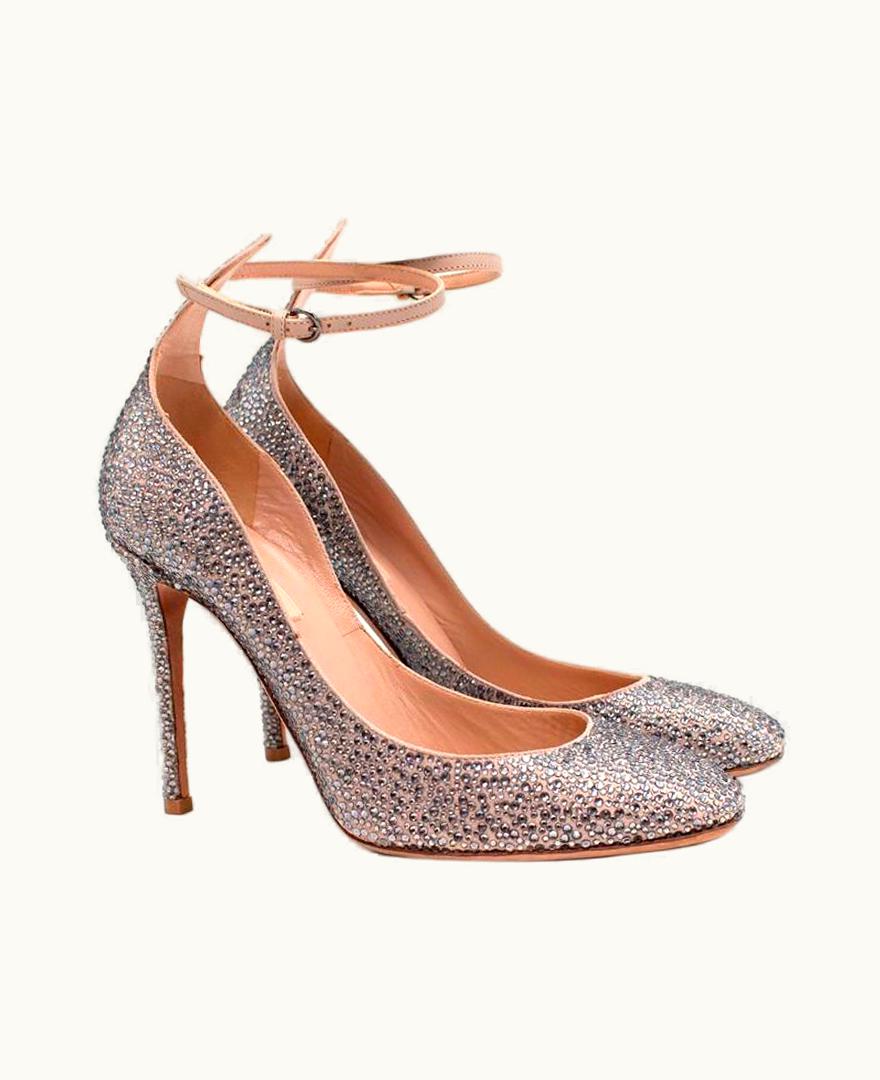 Valentino Valentino Poudre Leather Crystal Embellished Ankle Strap Pumps