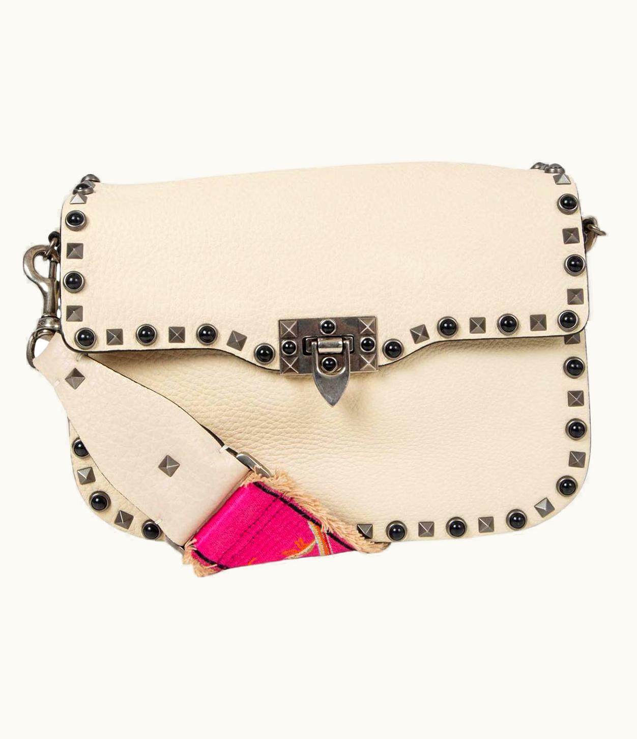 Valentino Valentino Ivory Leather Guitar Rolling Rockstud Crossbody Bag