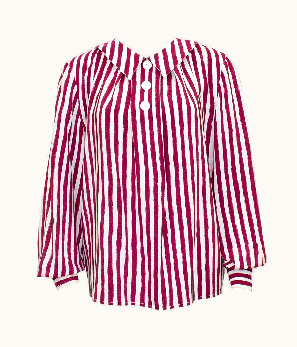 Valentino 1980s Valentino Burgundy And White Vertical Stripe Blouse