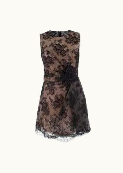 Valentino Valentino Black Lace Mini Dress With Floral Applique