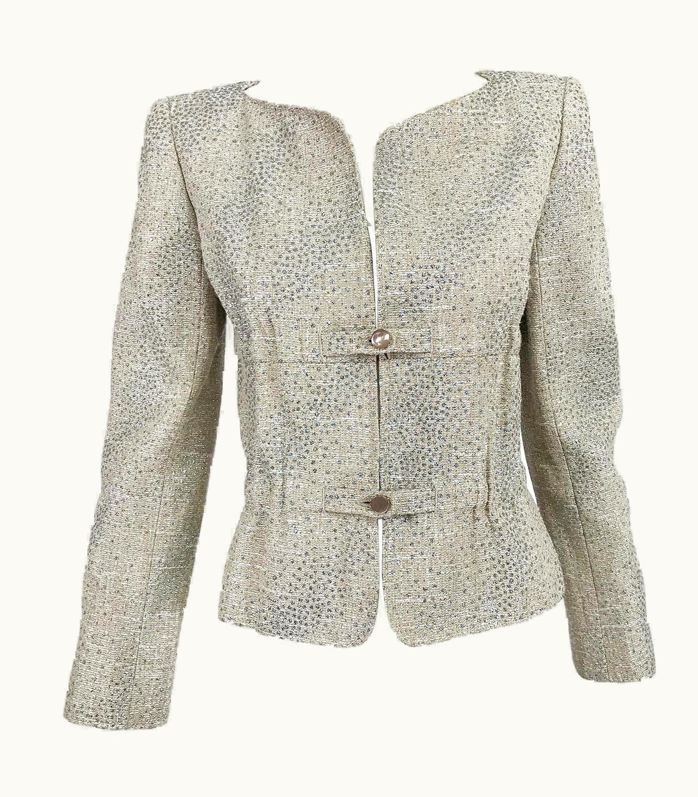 Valentino Valentino Glitter Silver Dot Metallic Gathered Waist Jacket